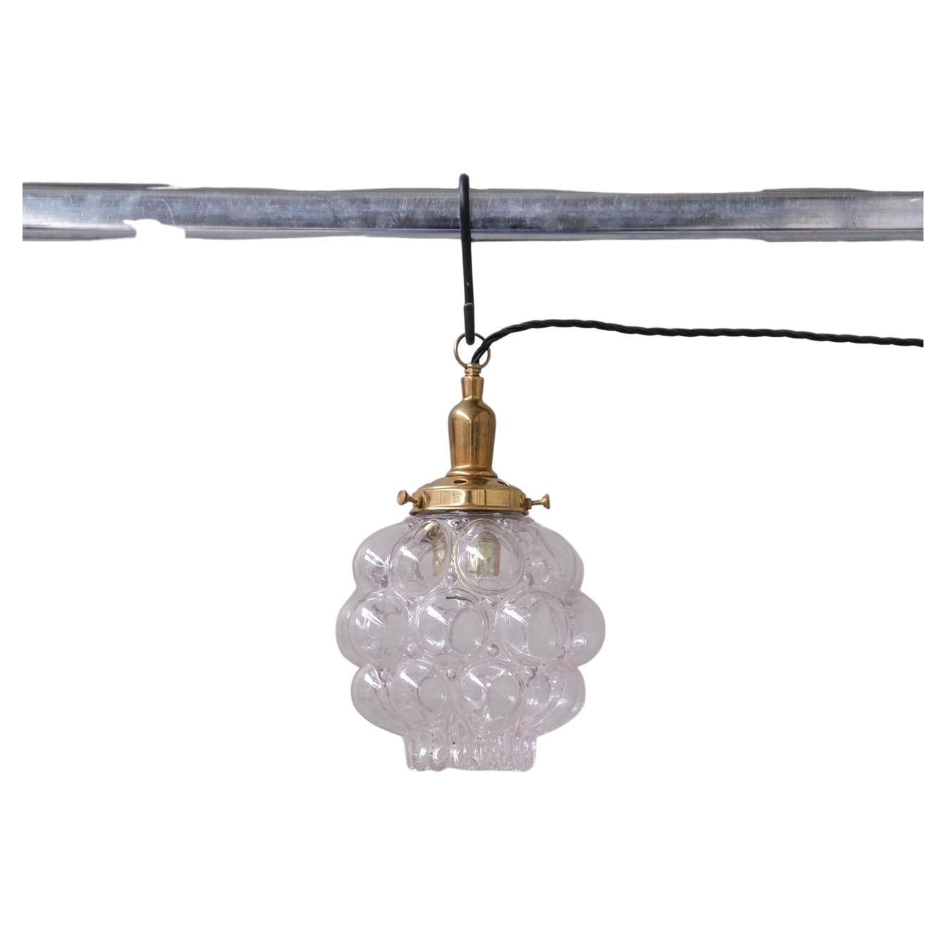 Clear Bubble Glass Mid-Century Brass French Pendant Light For Sale
