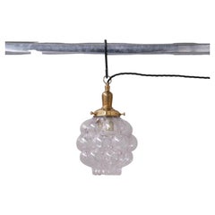 Vintage Clear Bubble Glass Mid-Century Brass French Pendant Light