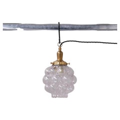 Clear Bubble Glass Mid-Century Brass French Pendant Light