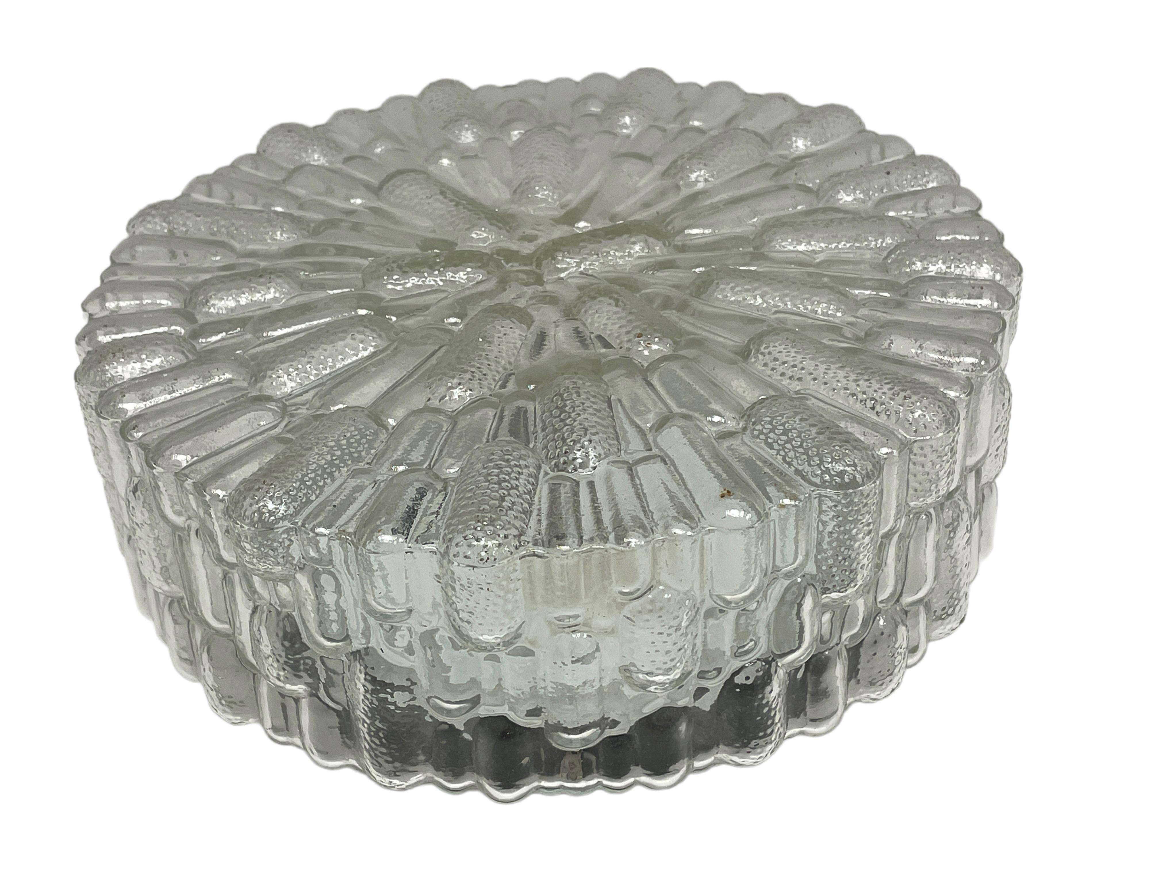 Mid-Century Modern Clear Bubble Glass Pattern Massive Leuchten Flush Mount Ceiling Light, 1960s For Sale