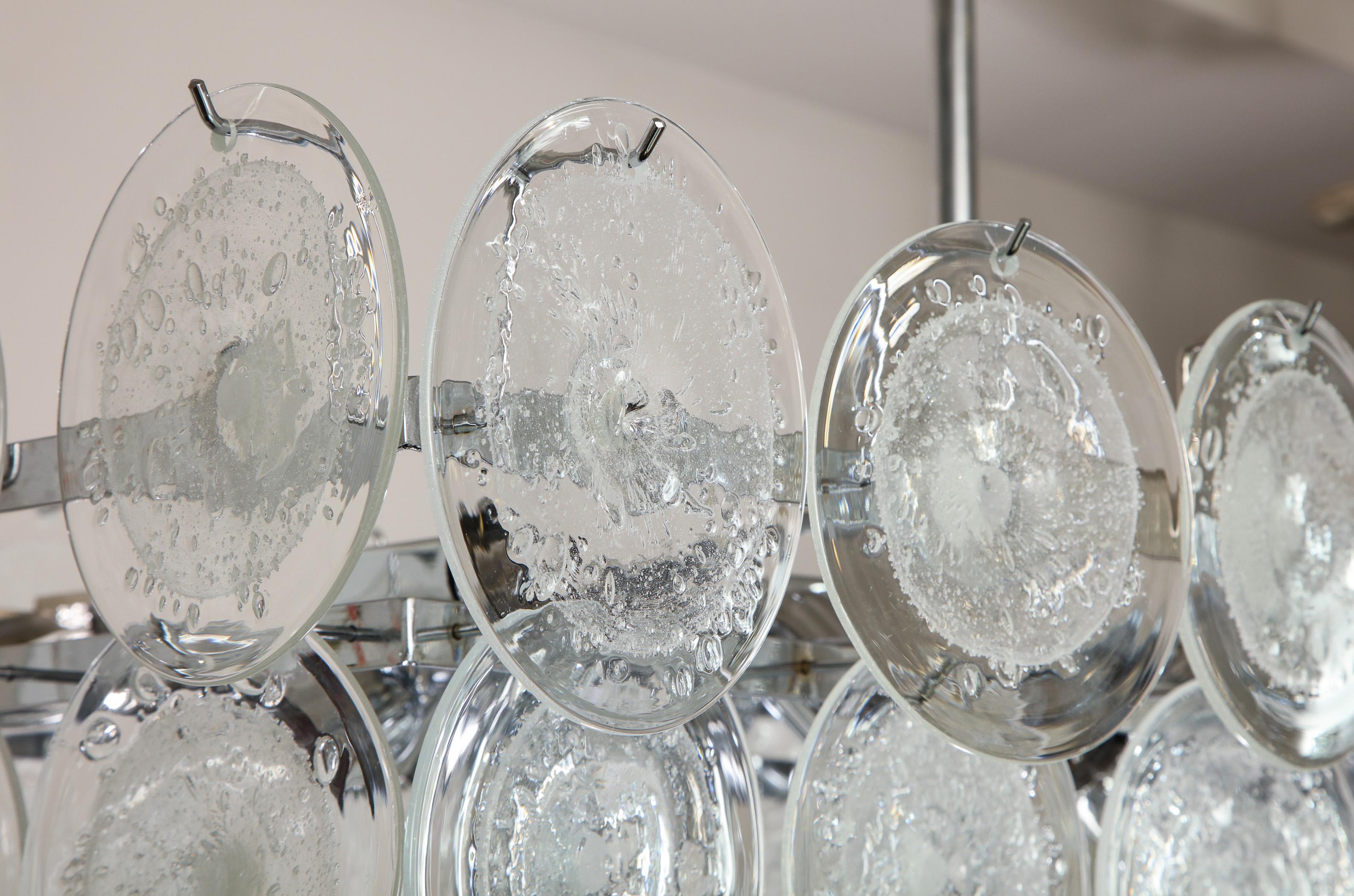 Lustre à disques en verre de Murano à bulles transparentes en forme de rectangle personnalisé en vente 3