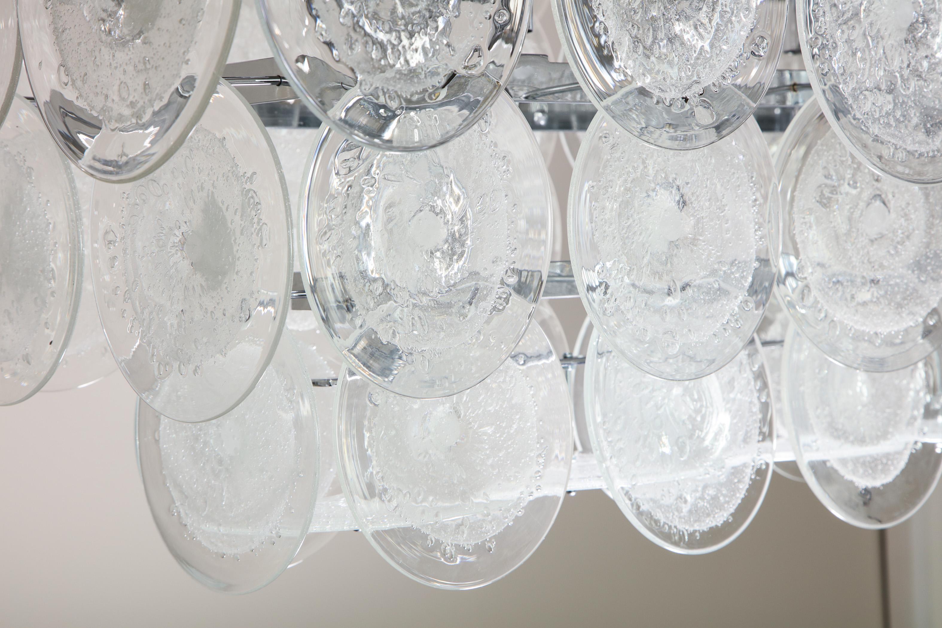 Lustre à disques en verre de Murano à bulles transparentes en forme de rectangle personnalisé en vente 4