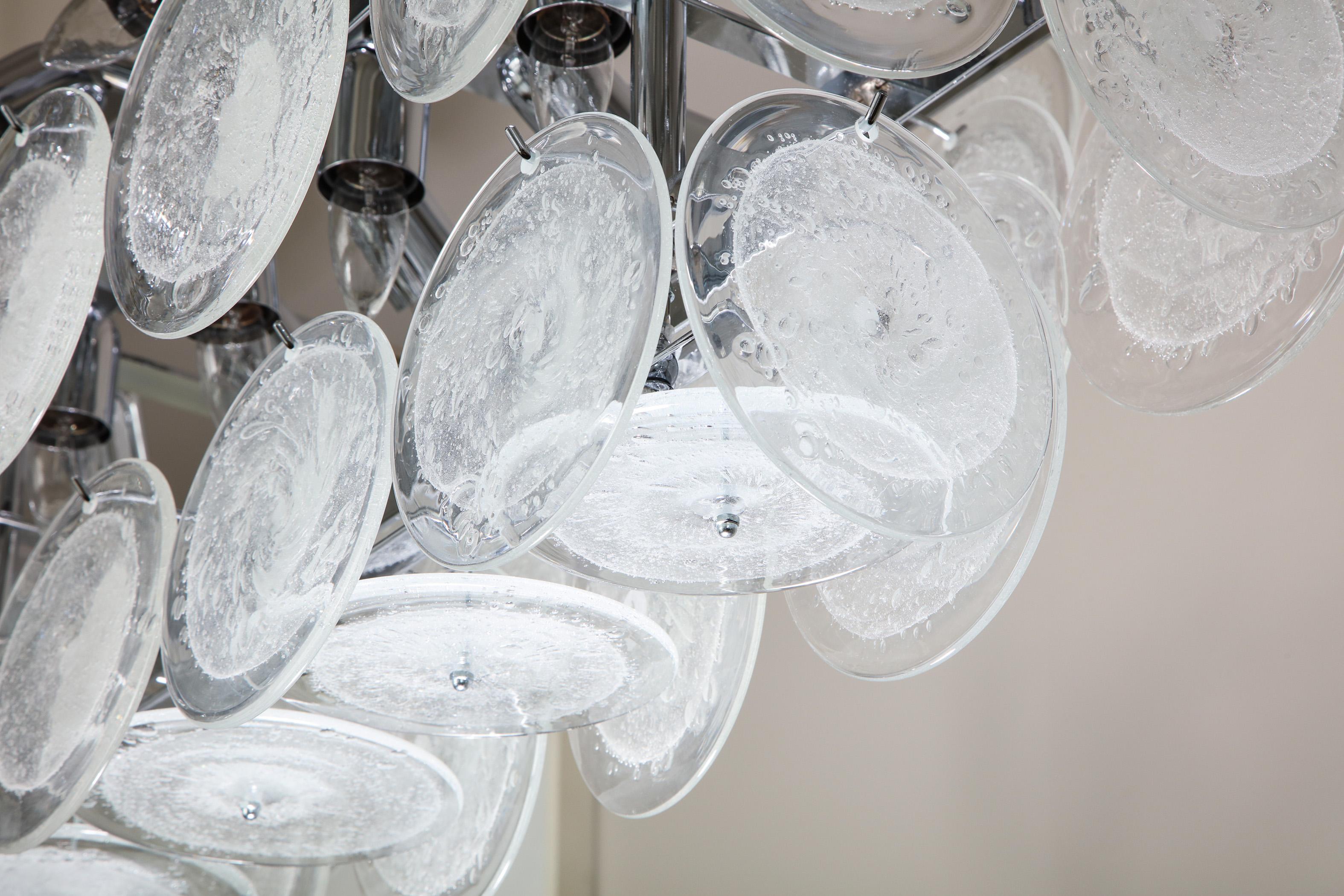 Lustre à disques en verre de Murano à bulles transparentes en forme de rectangle personnalisé en vente 5
