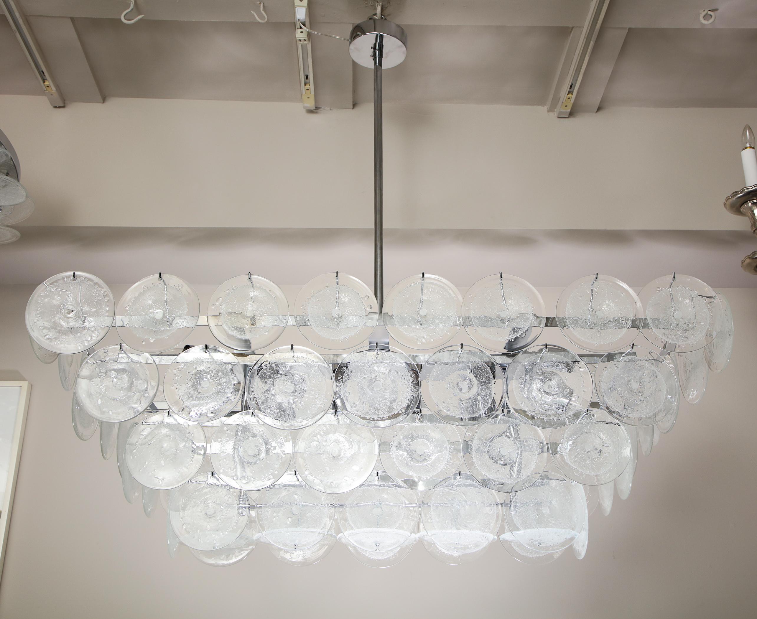 Moderne Lustre à disques en verre de Murano à bulles transparentes en forme de rectangle personnalisé en vente