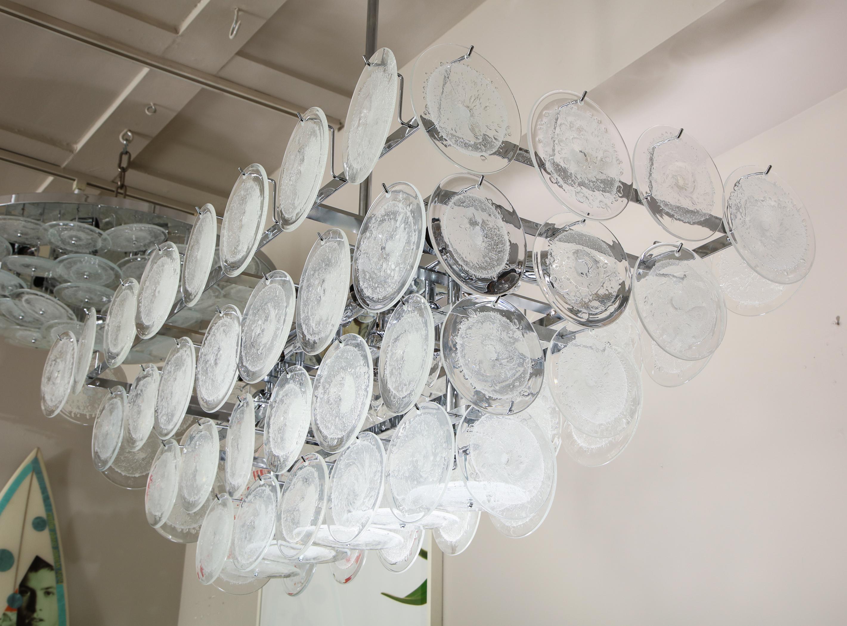 Lustre à disques en verre de Murano à bulles transparentes en forme de rectangle personnalisé Neuf - En vente à New York, NY