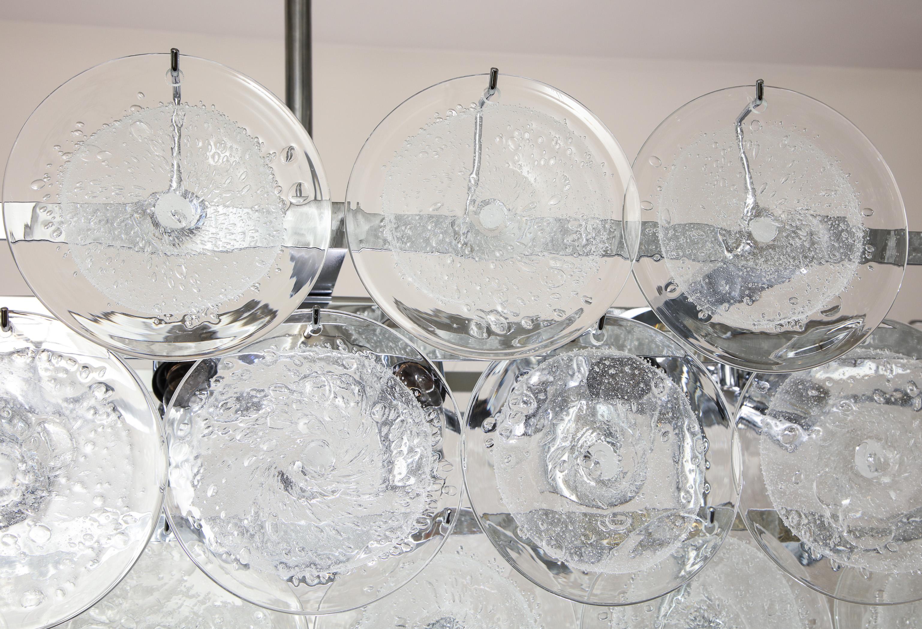 Custom Clear Bubble Murano Glass Disc Chandelier in Rectangle Shape In New Condition For Sale In New York, NY