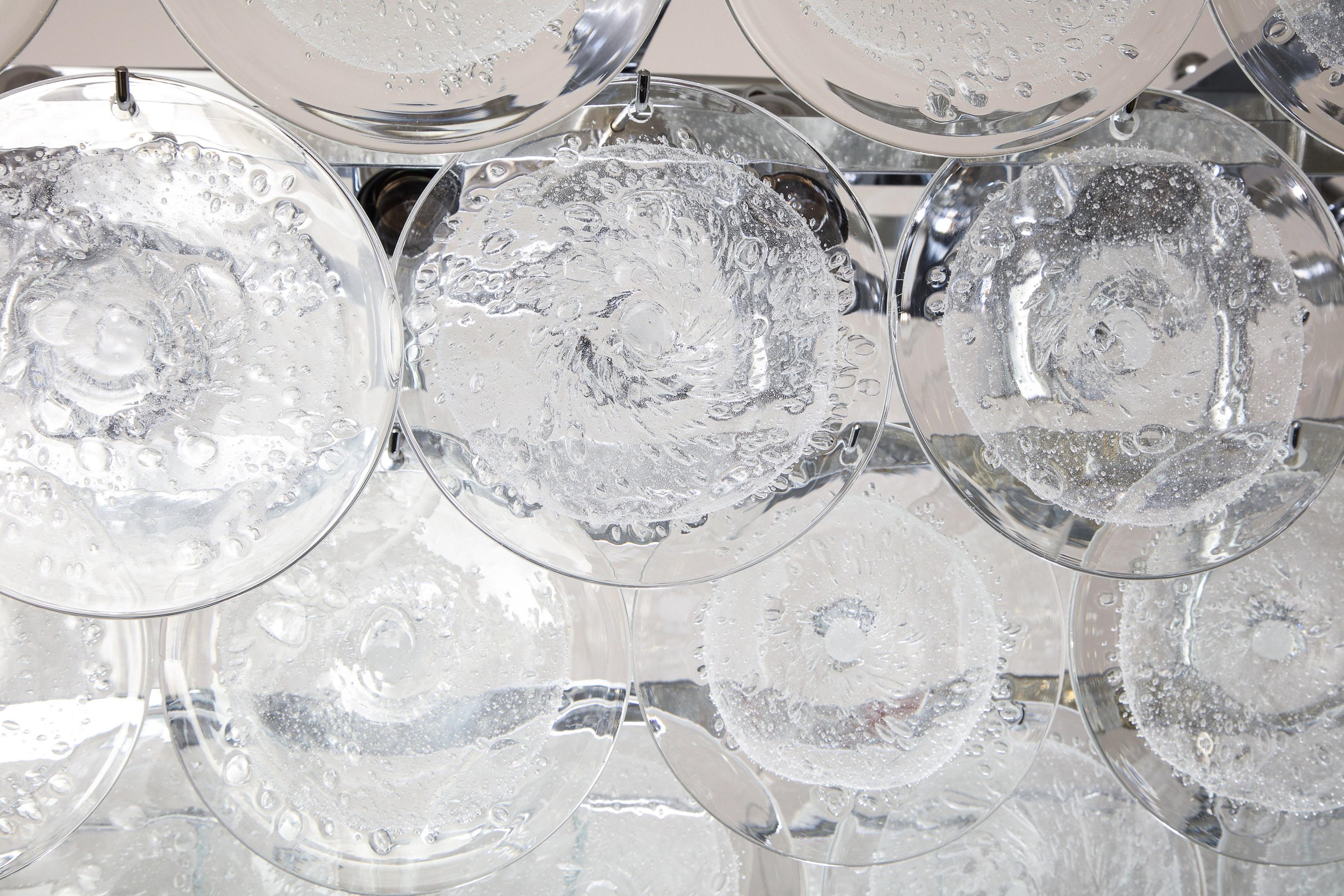 Lustre à disques en verre de Murano à bulles transparentes en forme de rectangle personnalisé en vente 2