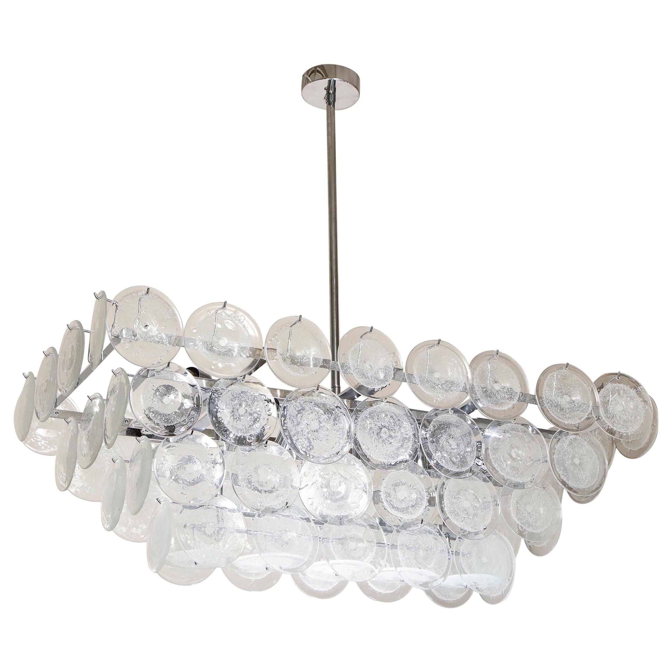 Custom Clear Bubble Murano Glass Disc Chandelier in Rectangle Shape For Sale