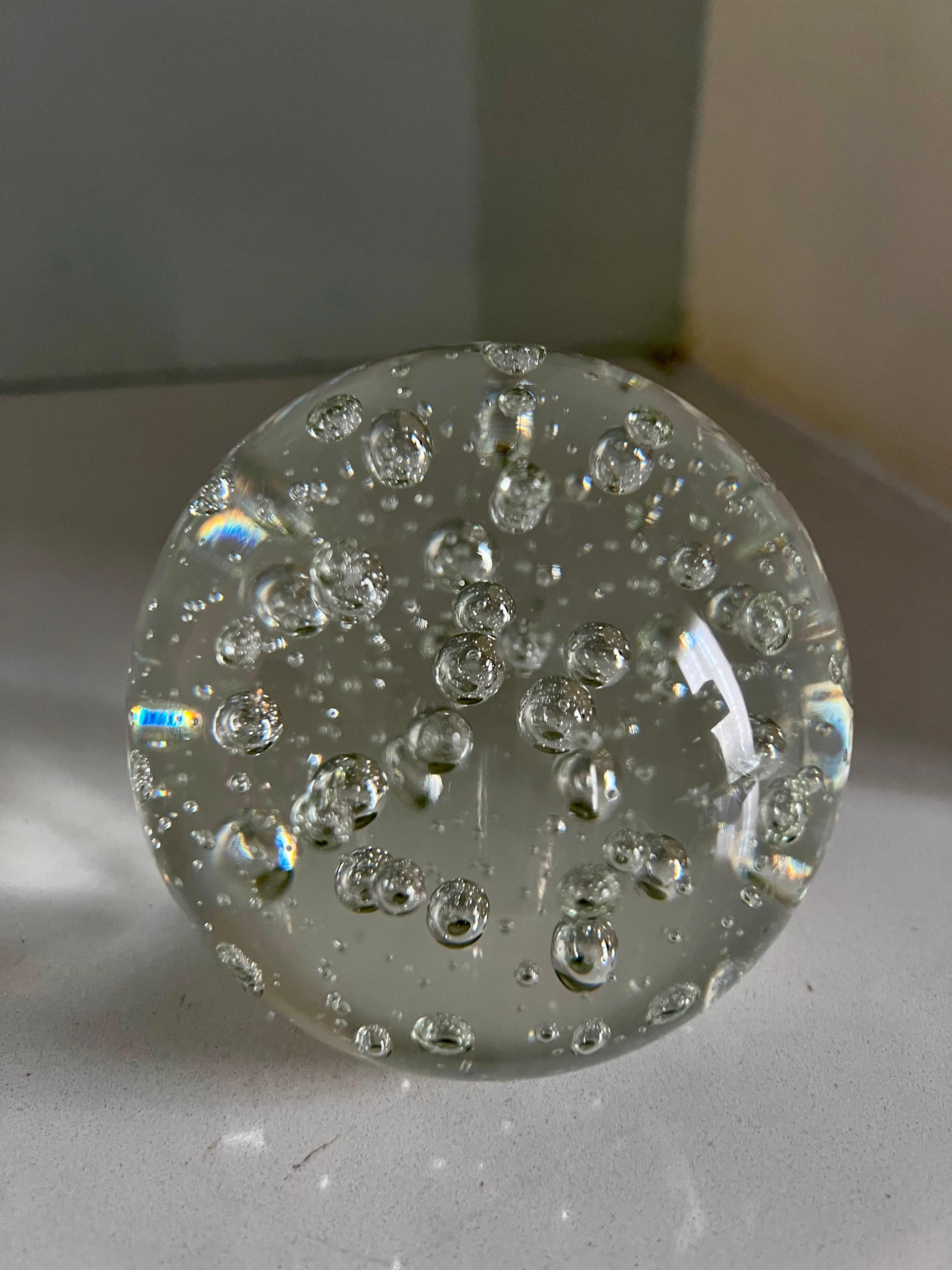 New 5" Hand Blown Art Glass Ball Paperweight Sculpture Figurine Bubble Clear 