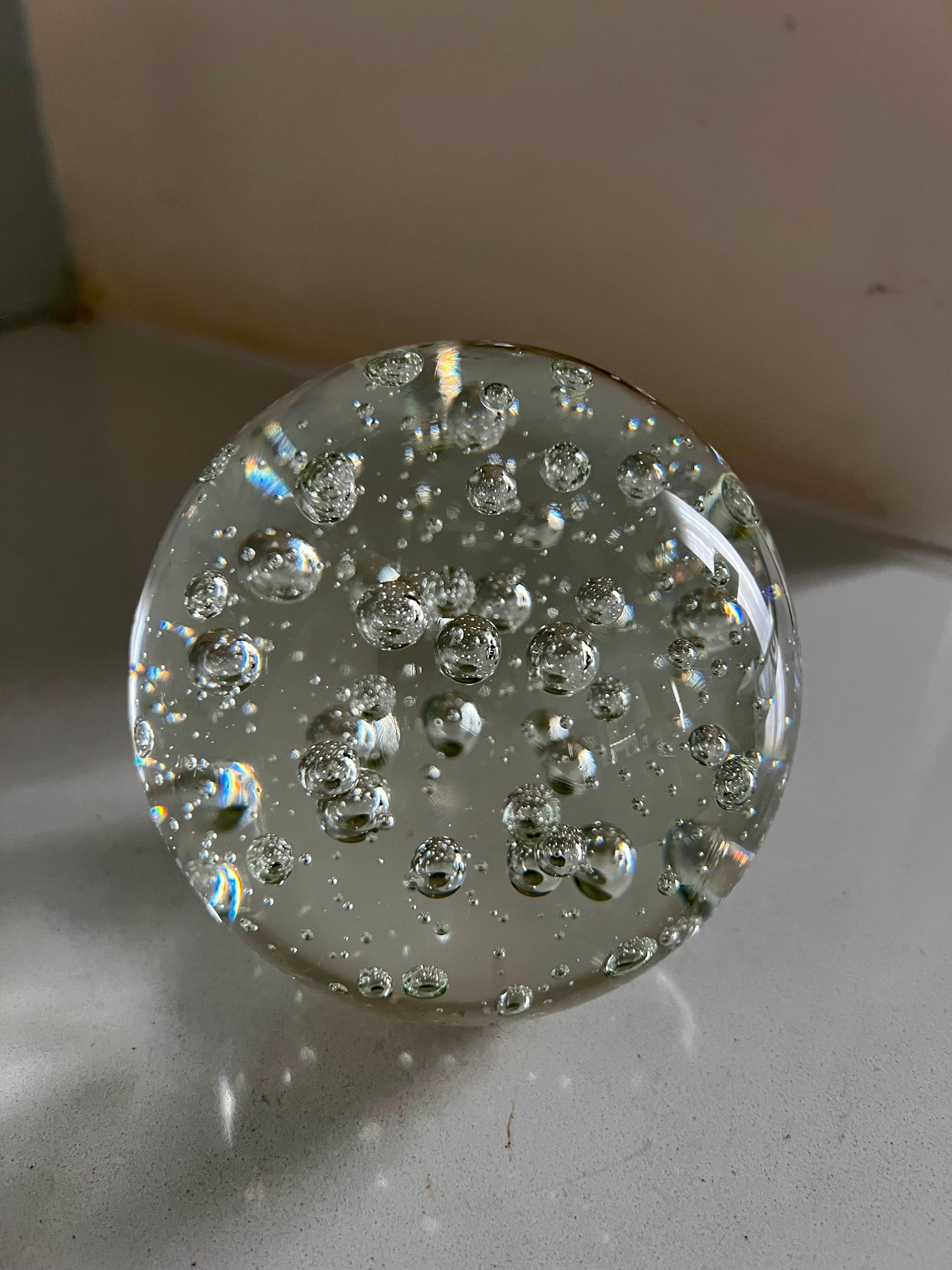 Mid-Century Modern Clear Bubble Murano Glass Paperweight