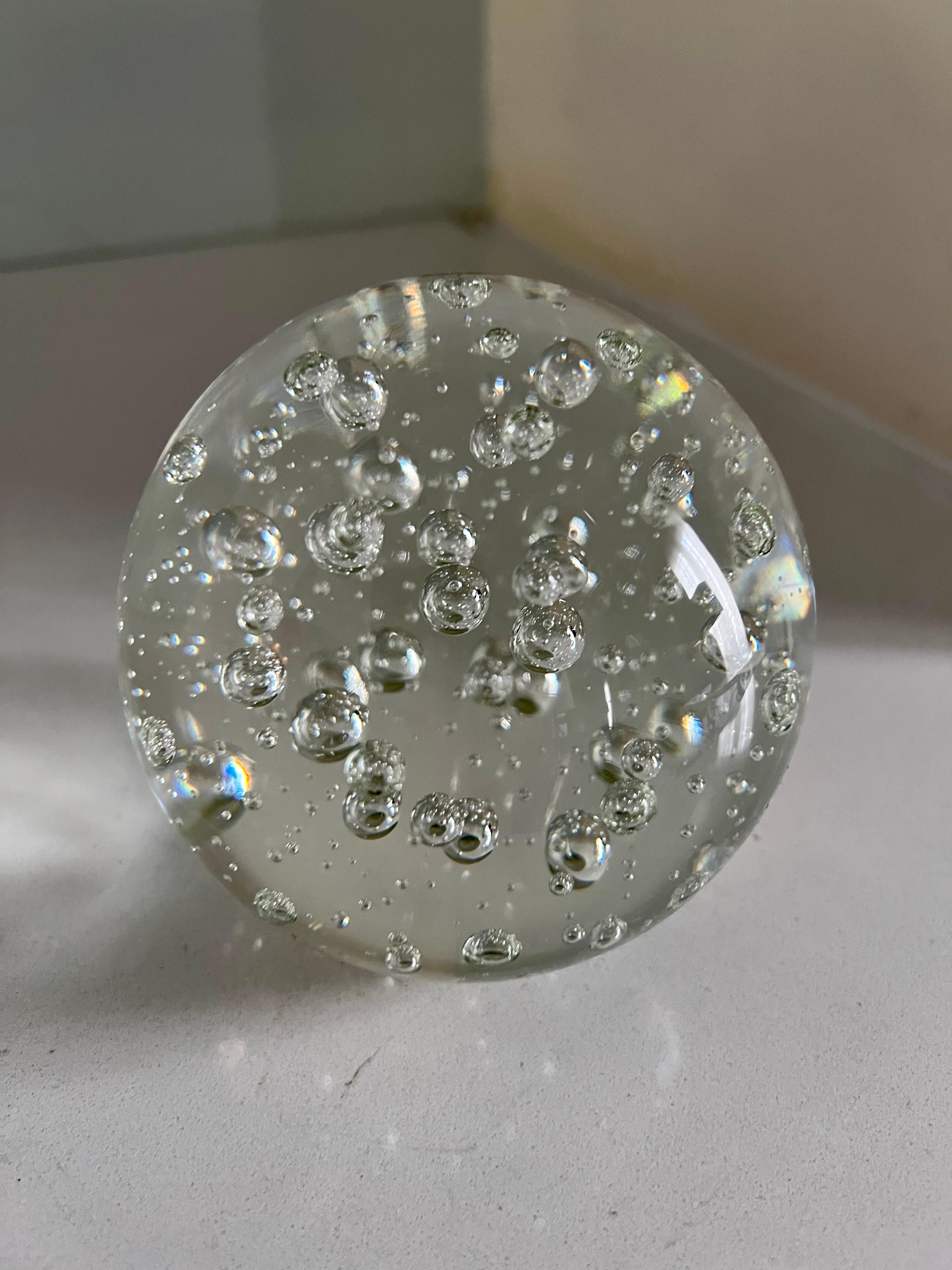 Italian Clear Bubble Murano Glass Paperweight
