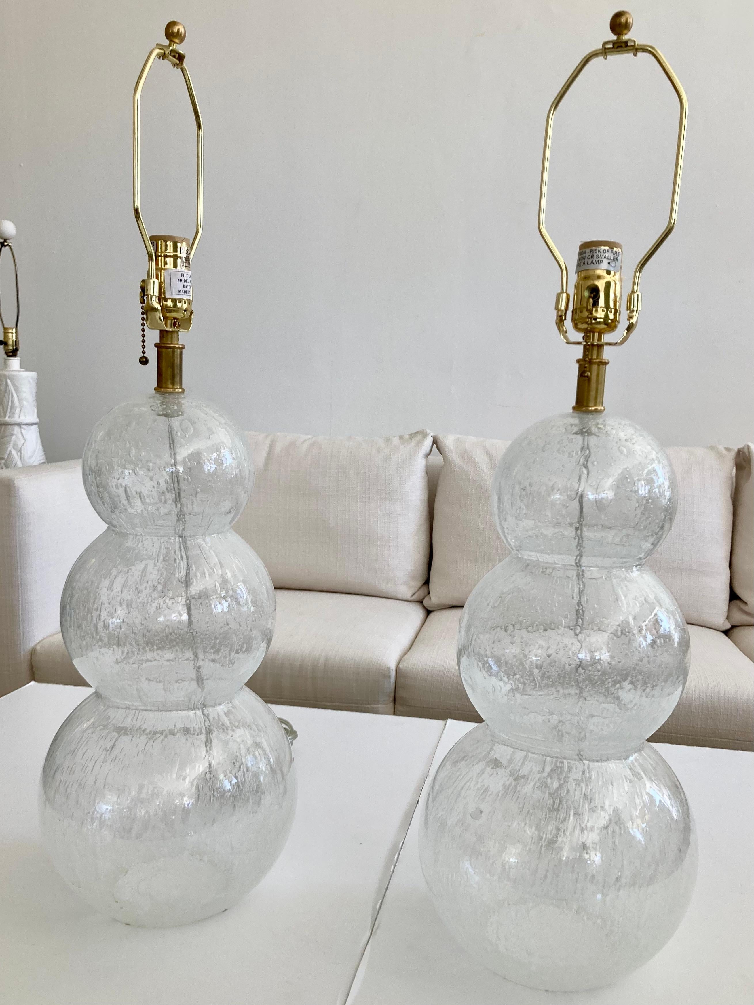 Lámparas de Sobremesa de Cristal de Murano Burbujas Transparentes con 3 Esferas, Pareja en Bueno estado para la venta en Los Angeles, CA