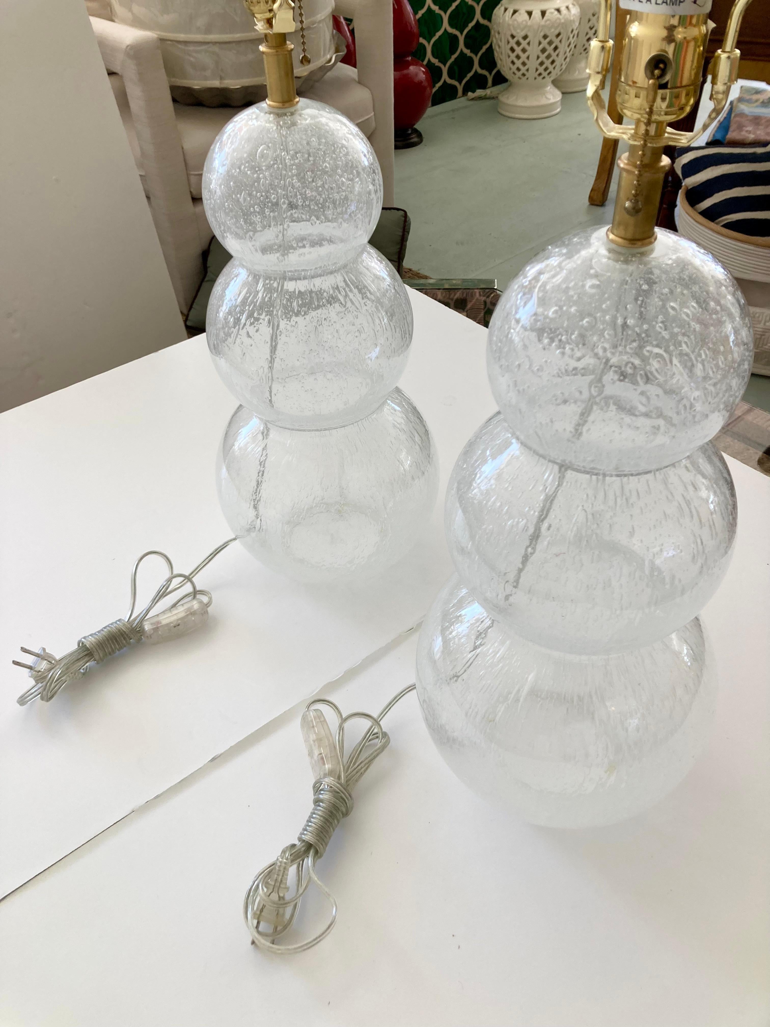Lámparas de Sobremesa de Cristal de Murano Burbujas Transparentes con 3 Esferas, Pareja finales del siglo XX en venta