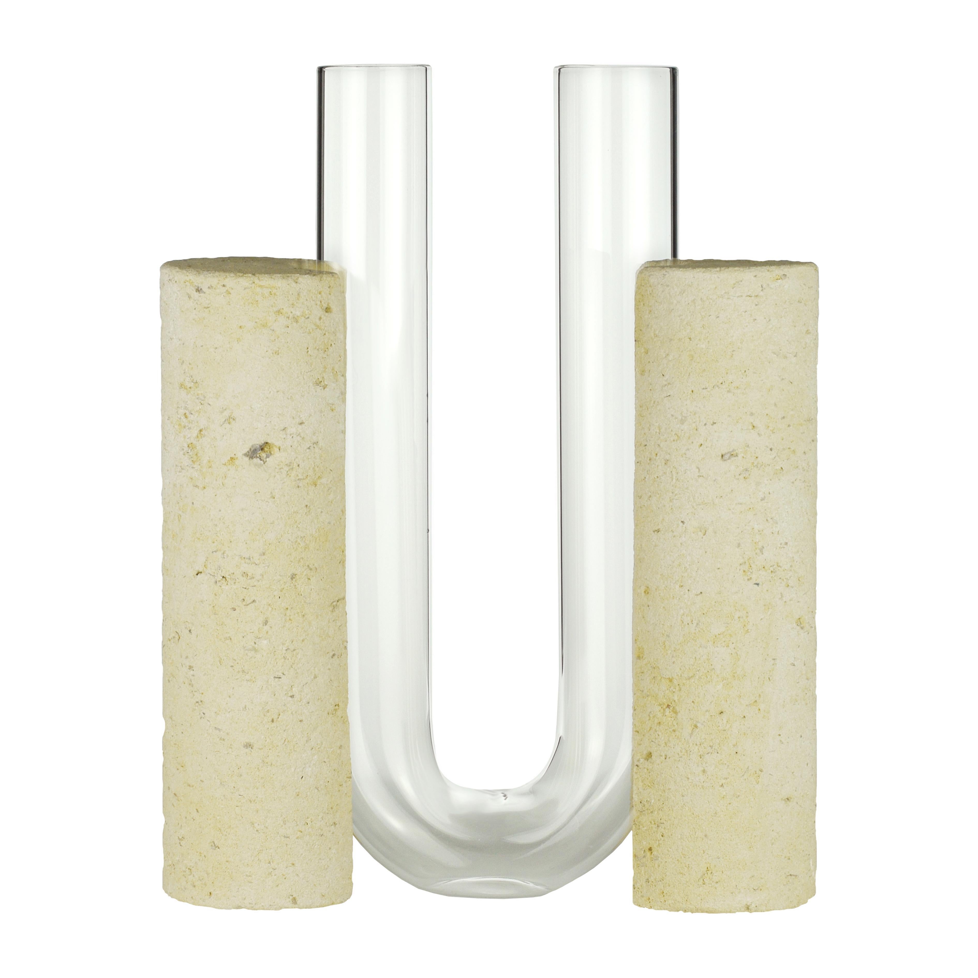 Clear Cochlea dello Sviluppo vase by Coki Barbieri
Dimensions: W 24 x D 8 x H 30 cm.
Materials: Handcrafted stone made with Matera stone fragments, sedimentary rocks of the Italian Apennines and pure water, yellow mineral pigments from Italian