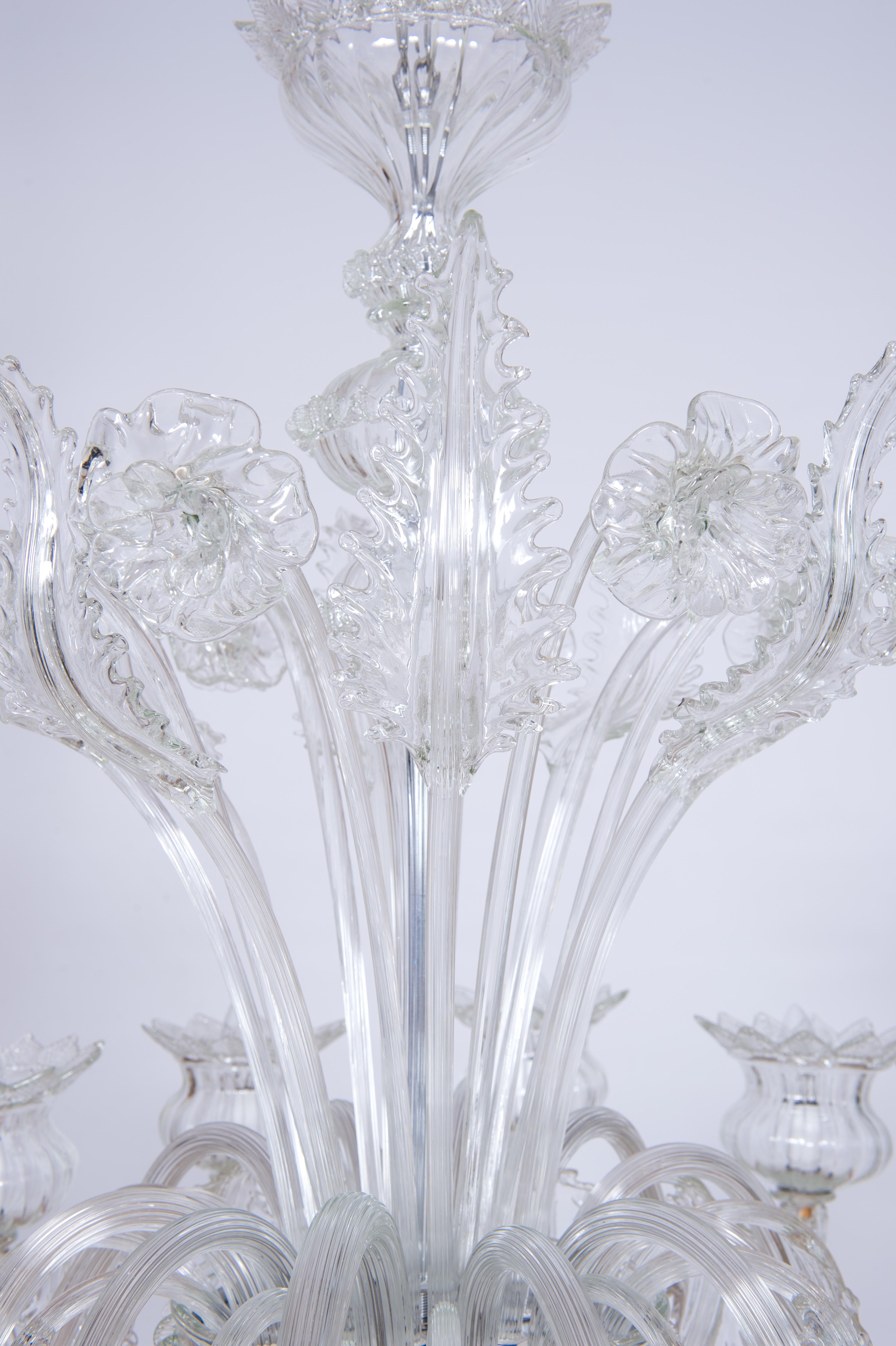 Clear Color Daisy Chandelier in Murano Glass with 12 Lights, 21st Century, Italy 2