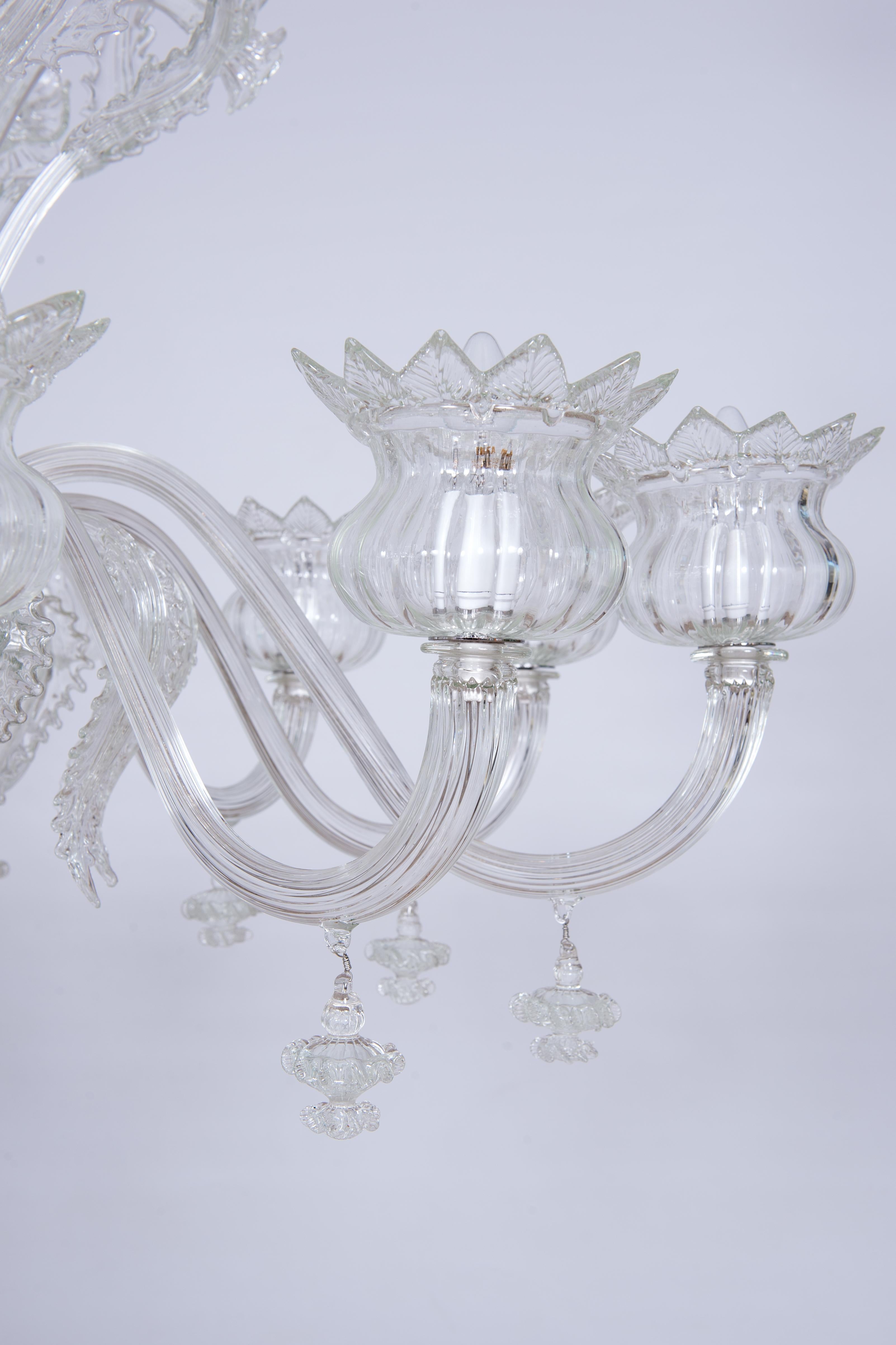 Clear Color Daisy Chandelier in Murano Glass with 12 Lights, 21st Century, Italy 8