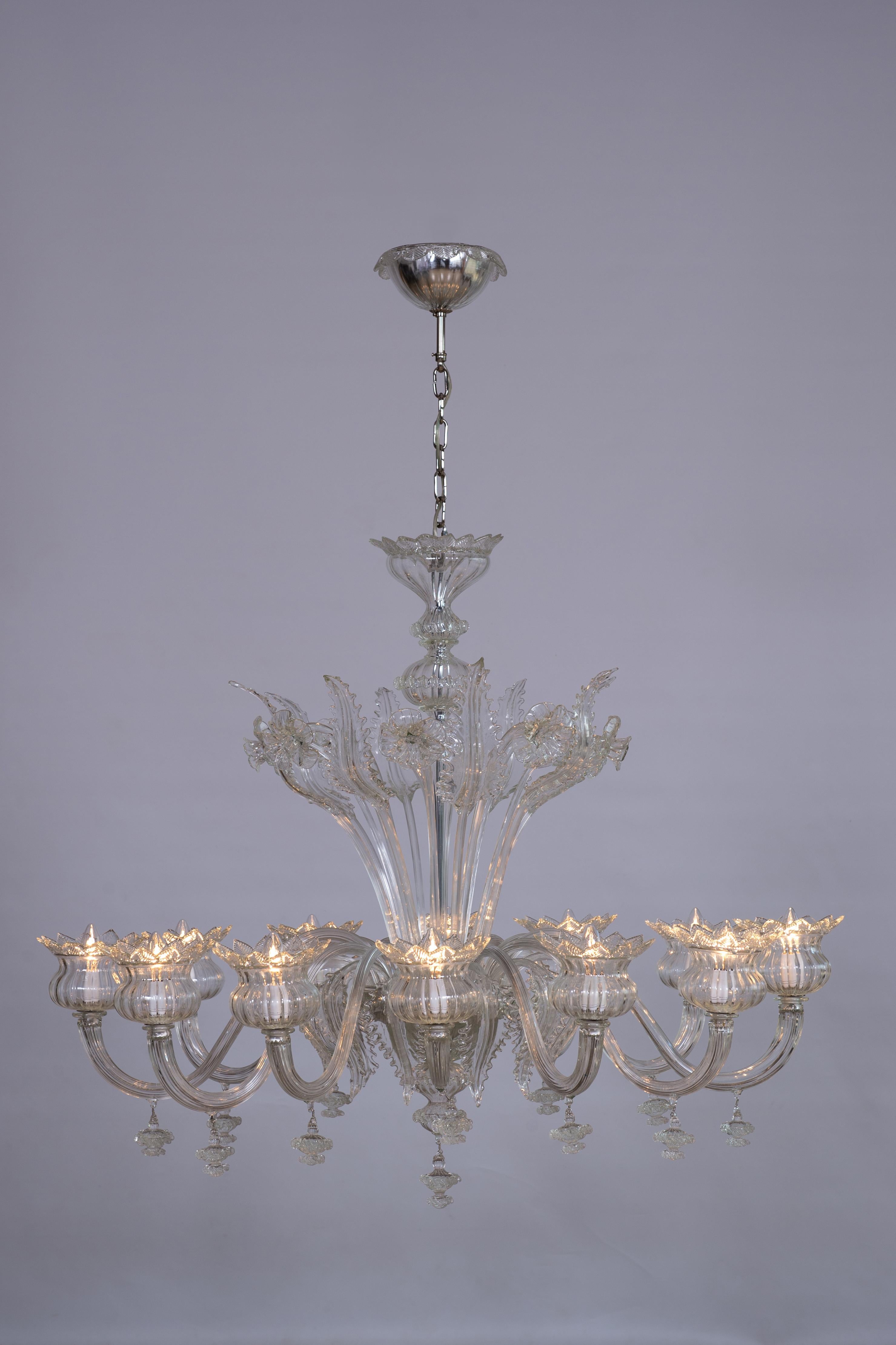 Clear Color Daisy Chandelier in Murano Glass with 12 Lights, 21st Century, Italy 10