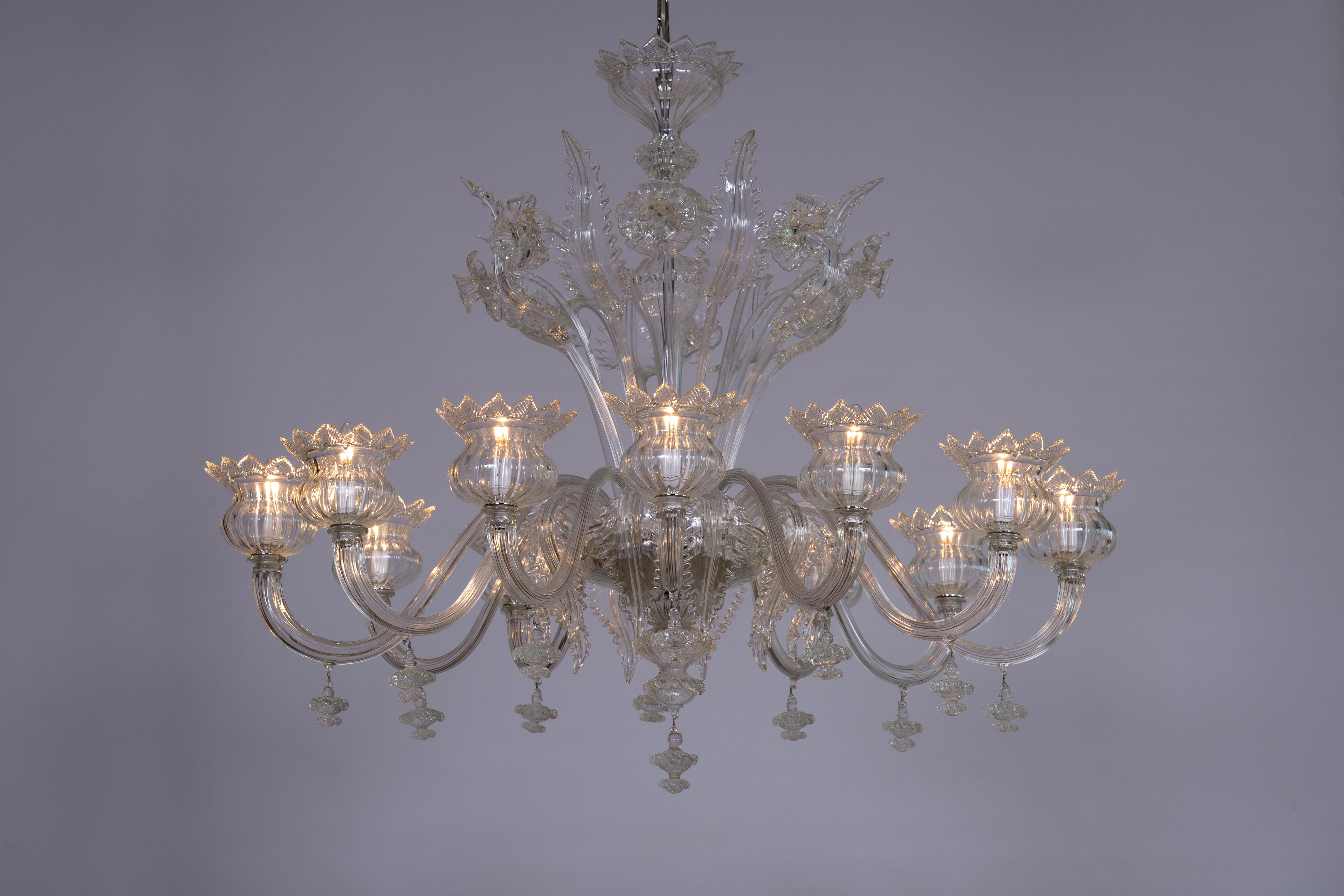 Clear Color Daisy Chandelier in Murano Glass with 12 Lights, 21st Century, Italy 11