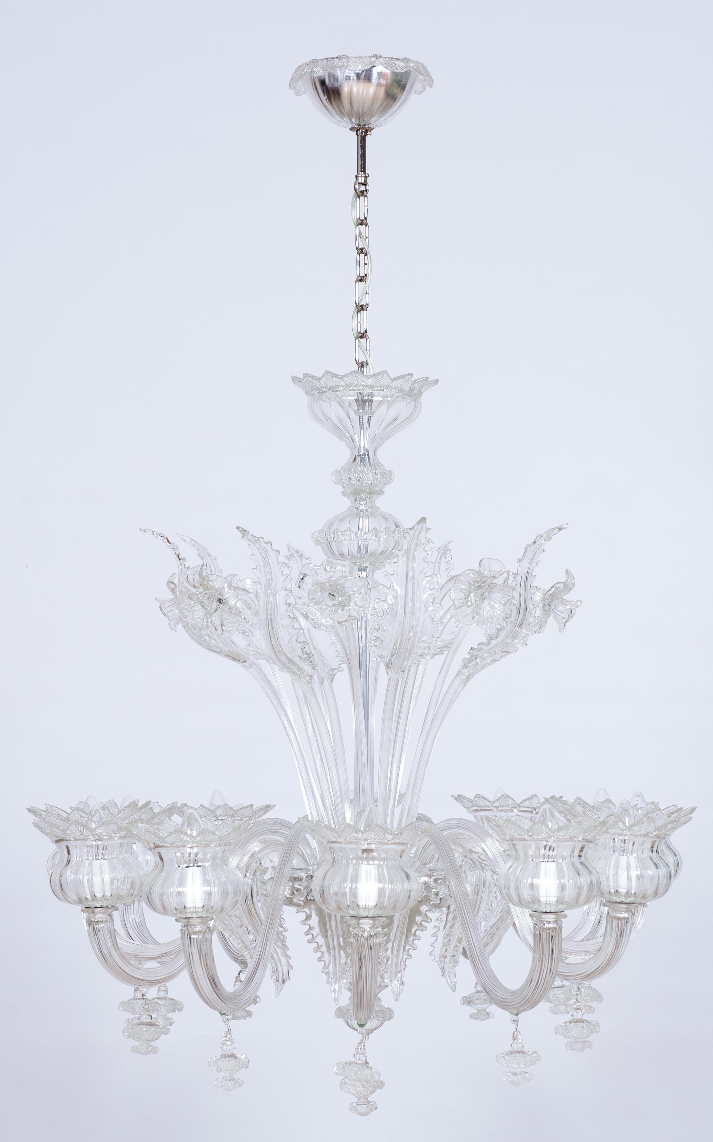 Modern Clear Color Daisy Chandelier in Murano Glass with 12 Lights, 21st Century, Italy