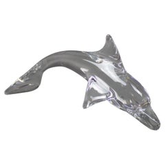 Clear Crystal Art Glass Dolphin Sculpture by Daum of France