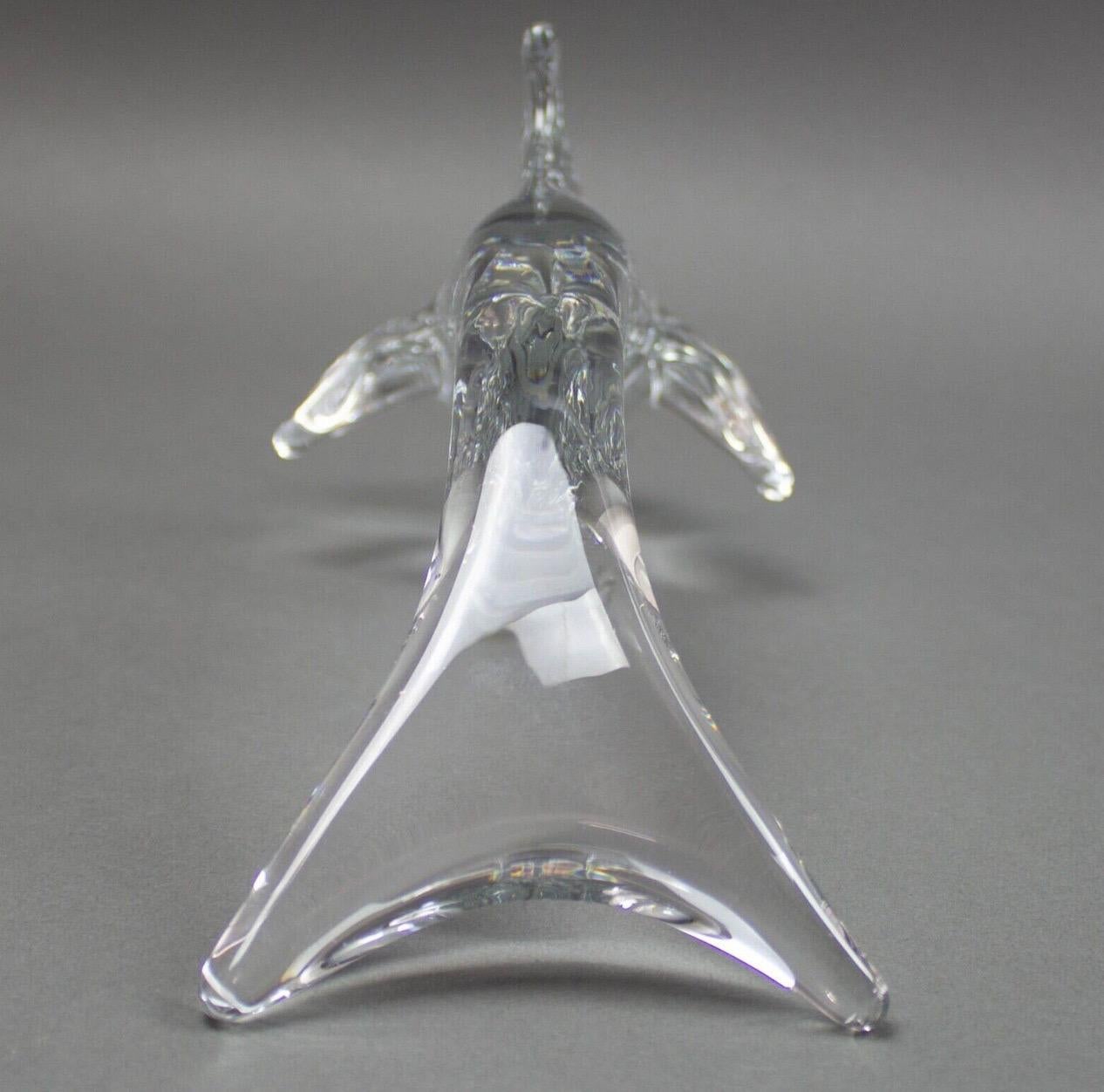 Mid-Century Modern Clear Crystal Art Glass Dolphin Sculpture by Daum of France For Sale