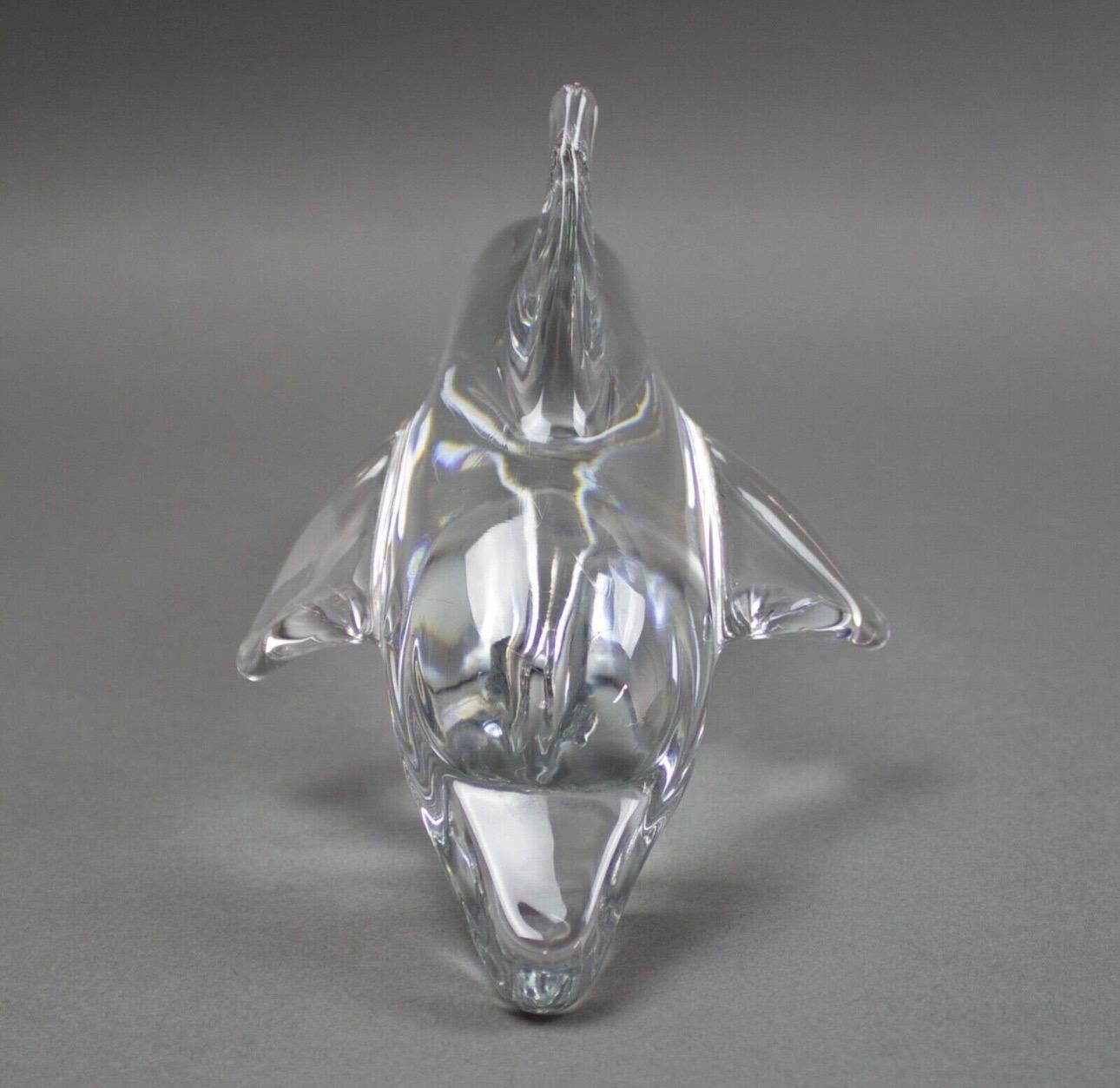 French Clear Crystal Art Glass Dolphin Sculpture by Daum of France For Sale