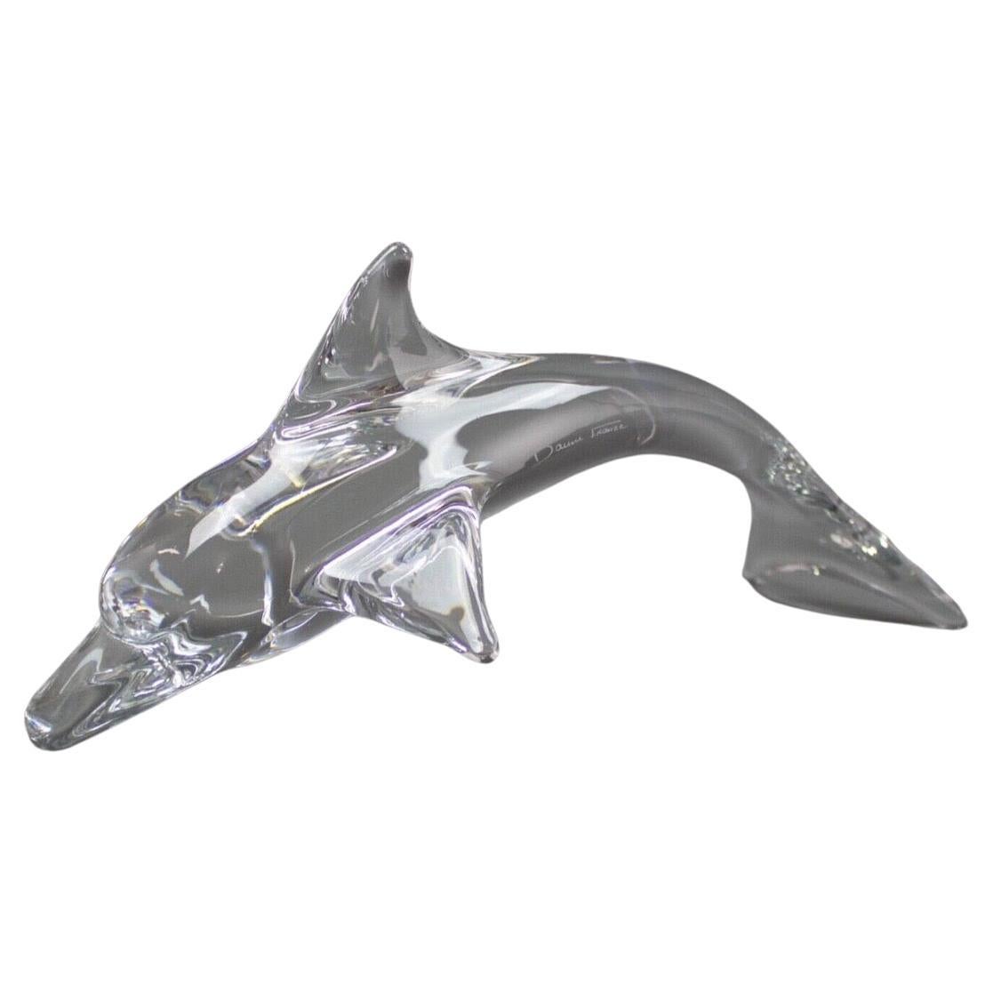 Clear Crystal Art Glass Dolphin Sculpture by Daum of France