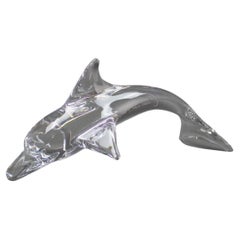 Retro Clear Crystal Art Glass Dolphin Sculpture by Daum of France