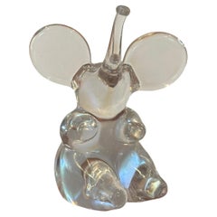 Clear Crystal Art Glass Sitting Elephant Sculpture by Daum of France