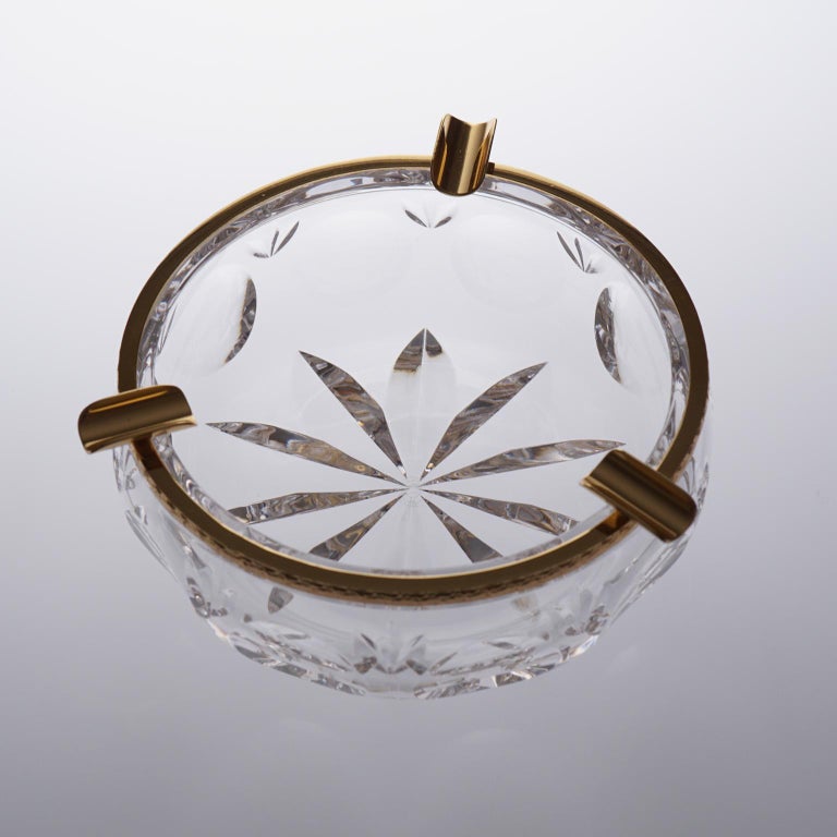Clear Crystal Ashtray with Bronze Covered 22Carat Gold, OrientalStyle
