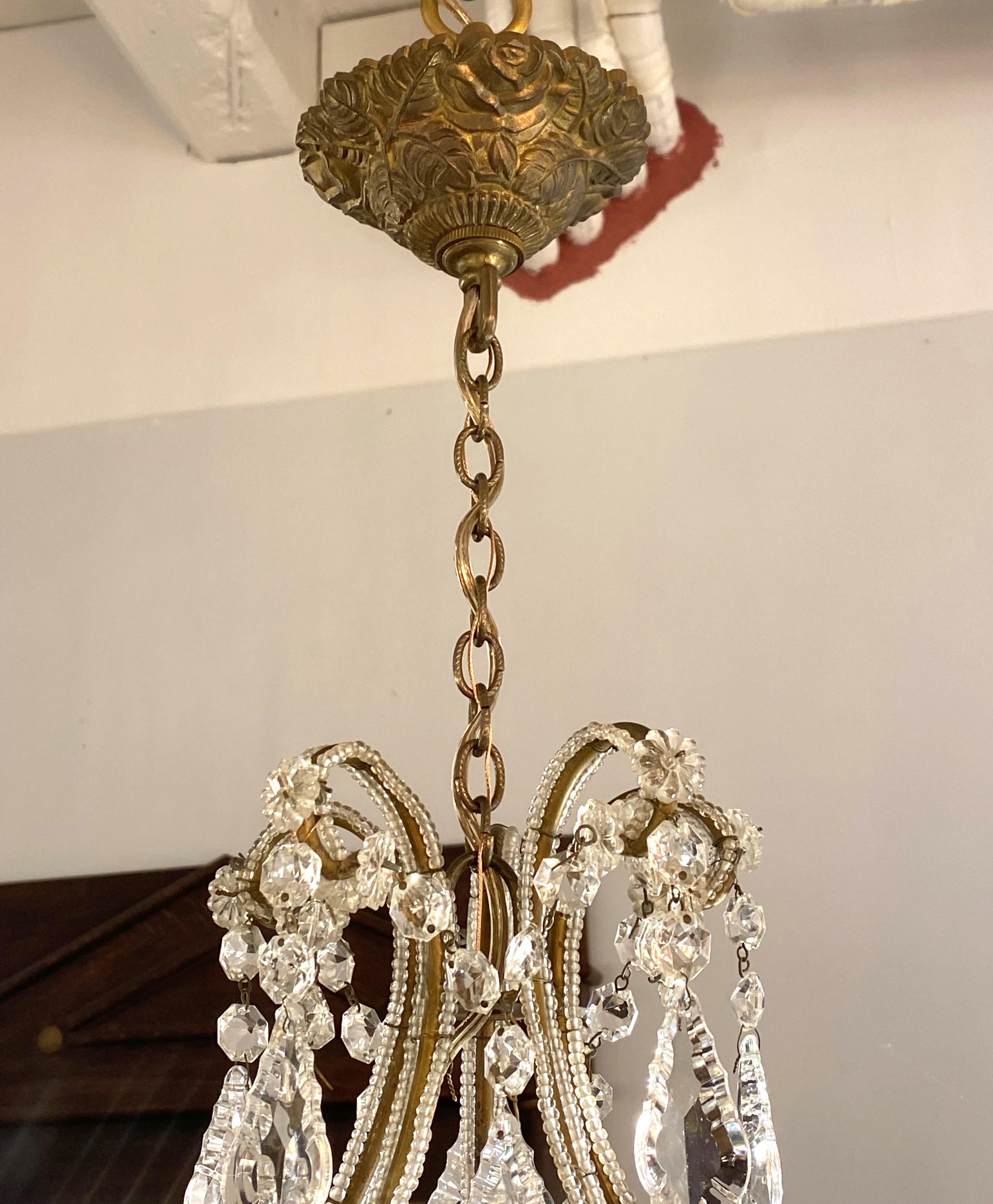 Clear Crystal Bronze Chandelier with 5 Beaded Brass Arms 10