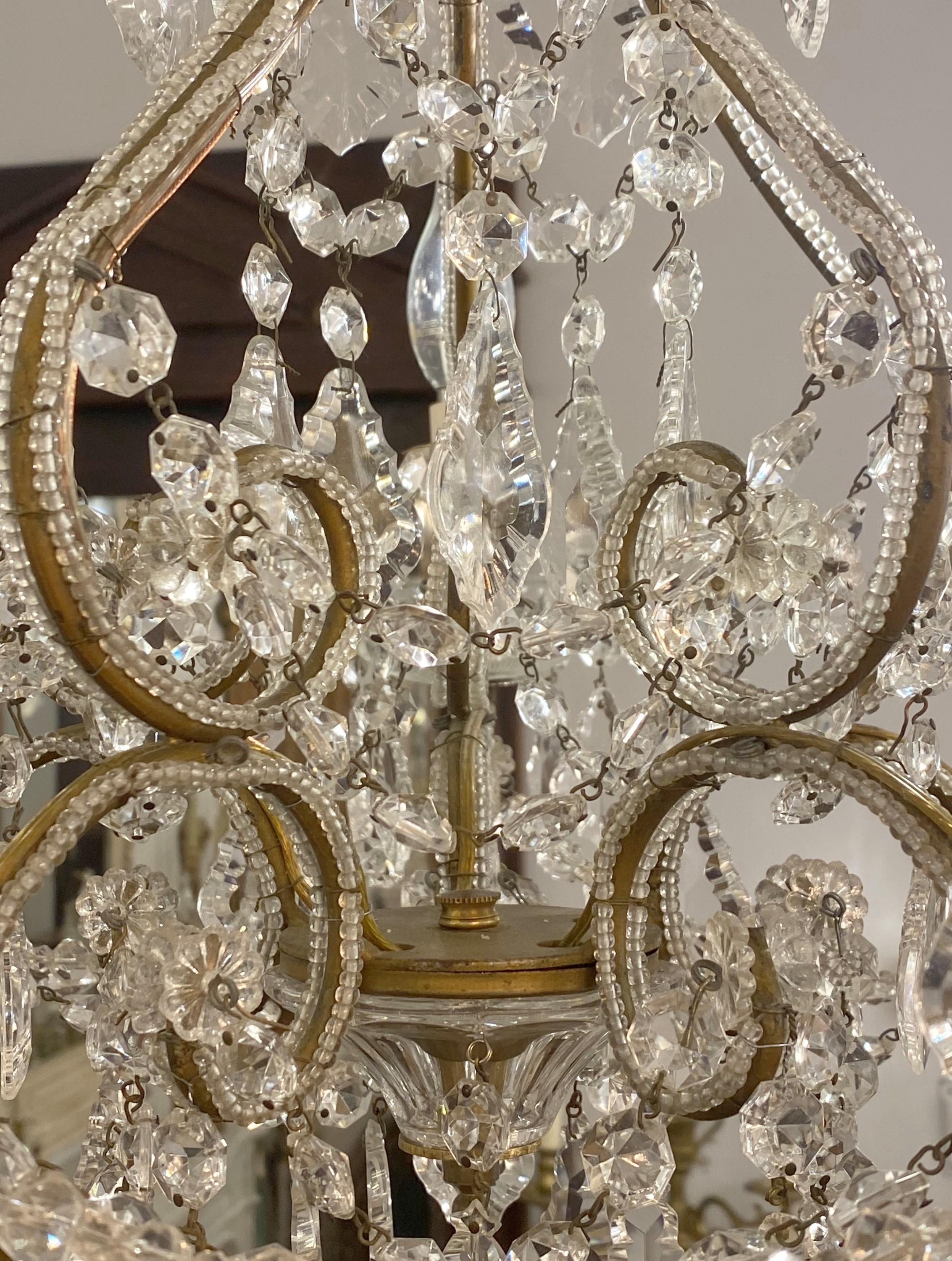 Clear Crystal Bronze Chandelier with 5 Beaded Brass Arms 2