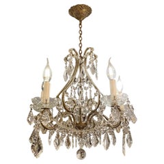 Clear Crystal Bronze Chandelier with 5 Beaded Brass Arms