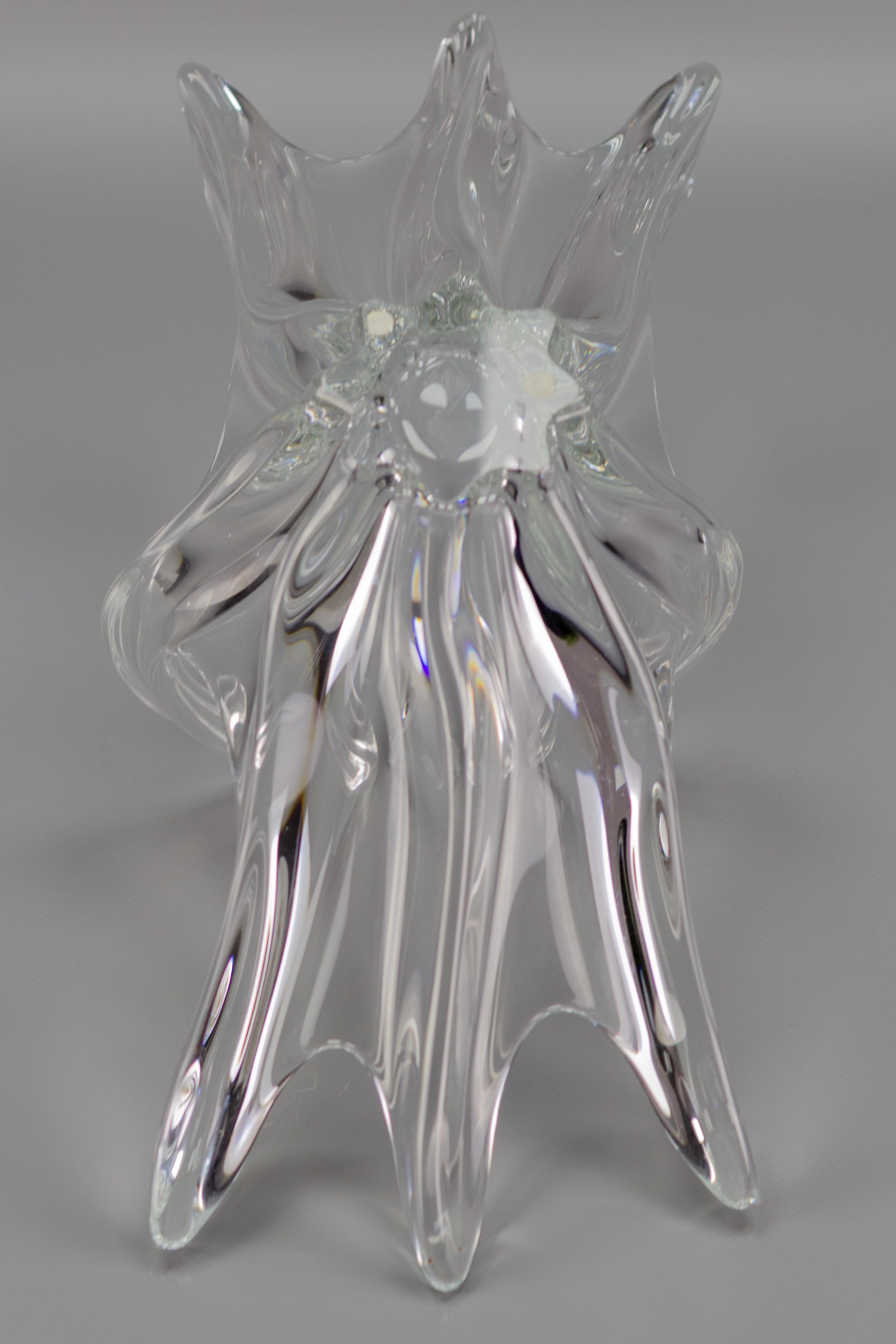 Obstschale oder Tafelaufsatz aus klarem Kristallglas von Art Vannes Frankreich, 1960er Jahre im Angebot 10