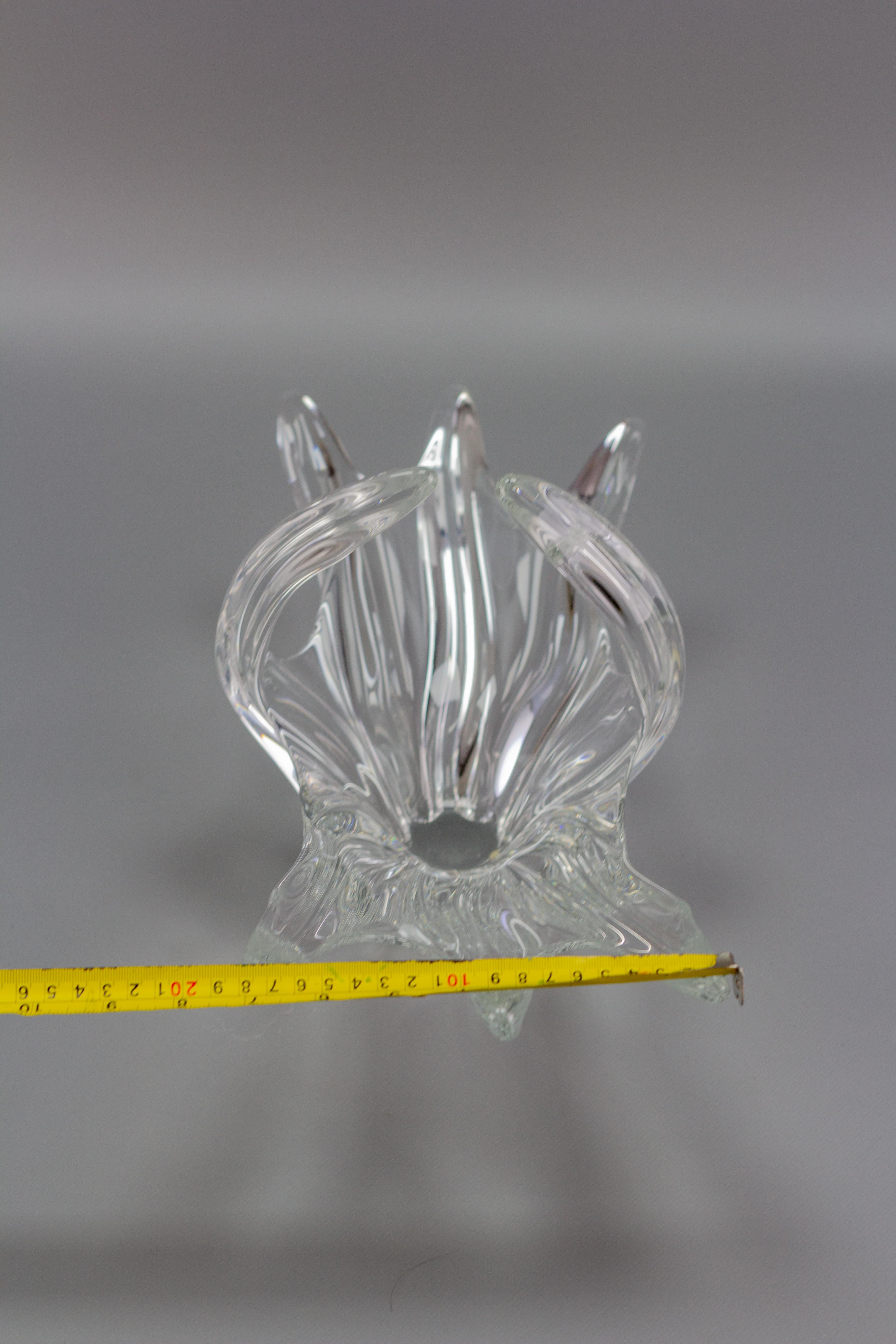 Bol à fruits ou centre de table en verre de cristal transparent par Art Vannes France, années 1960 en vente 9