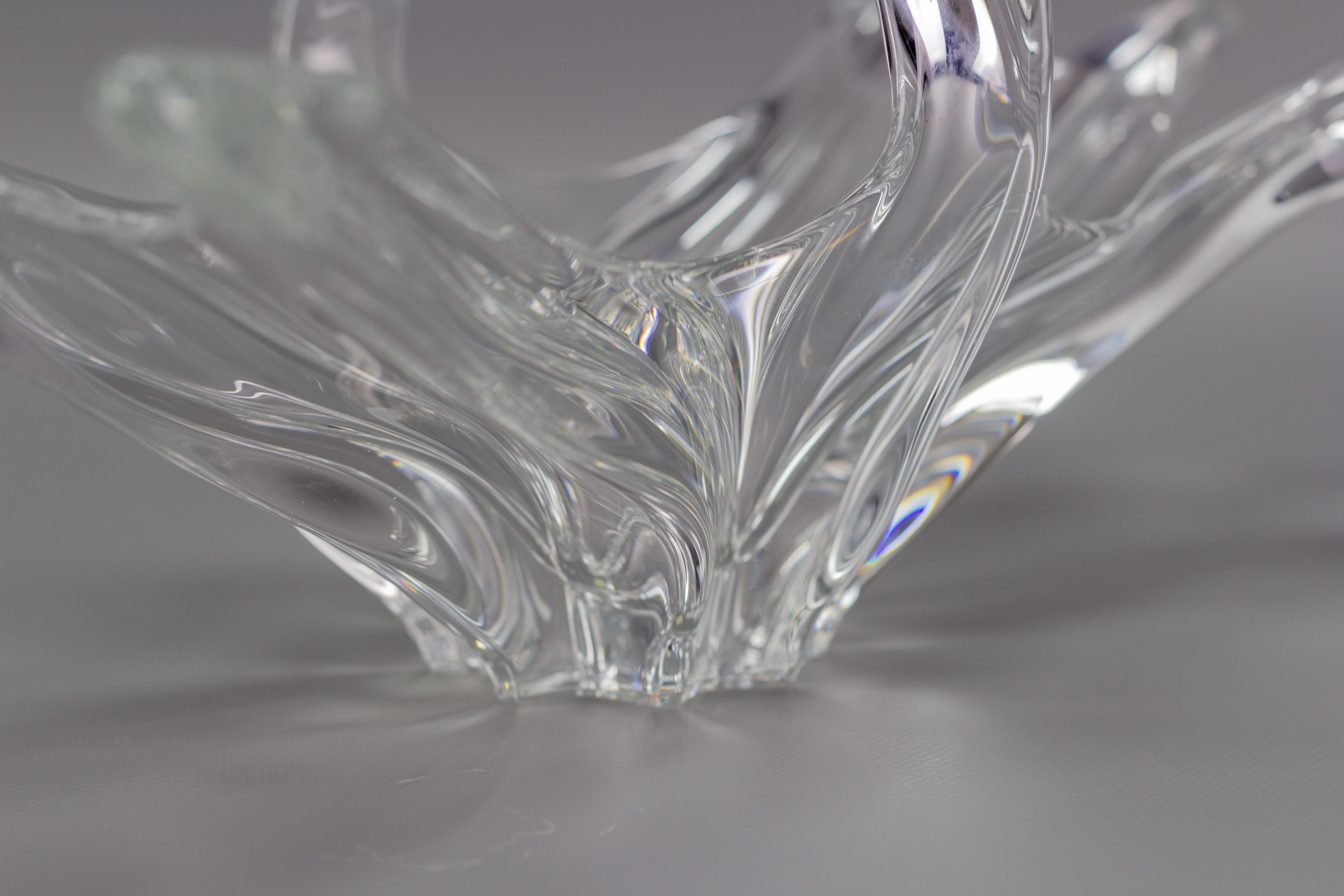 Art Deco Clear Crystal Glass Fruit Bowl or Centerpiece by Art Vannes France, 1960s For Sale
