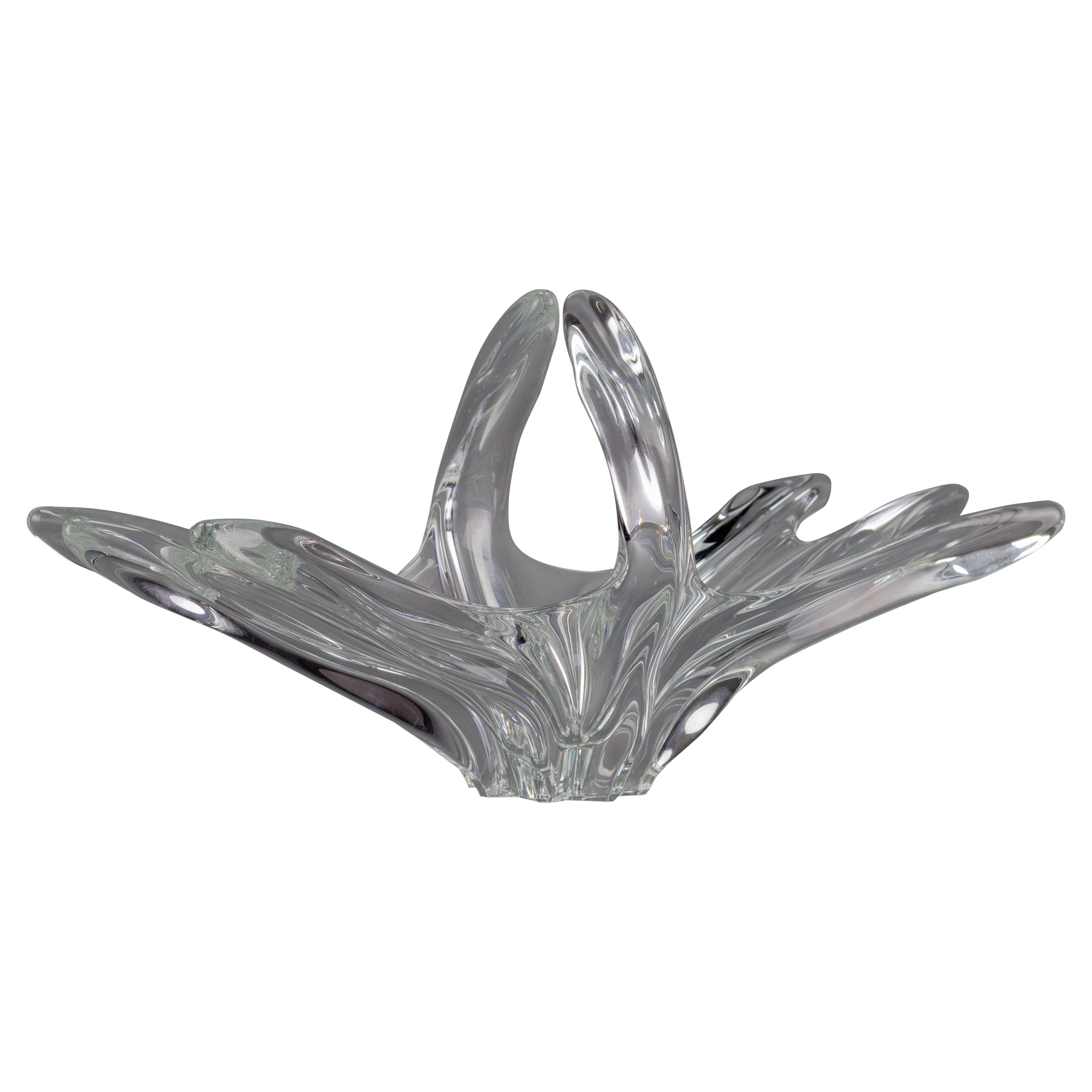 Bol à fruits ou centre de table en verre de cristal transparent par Art Vannes France, années 1960