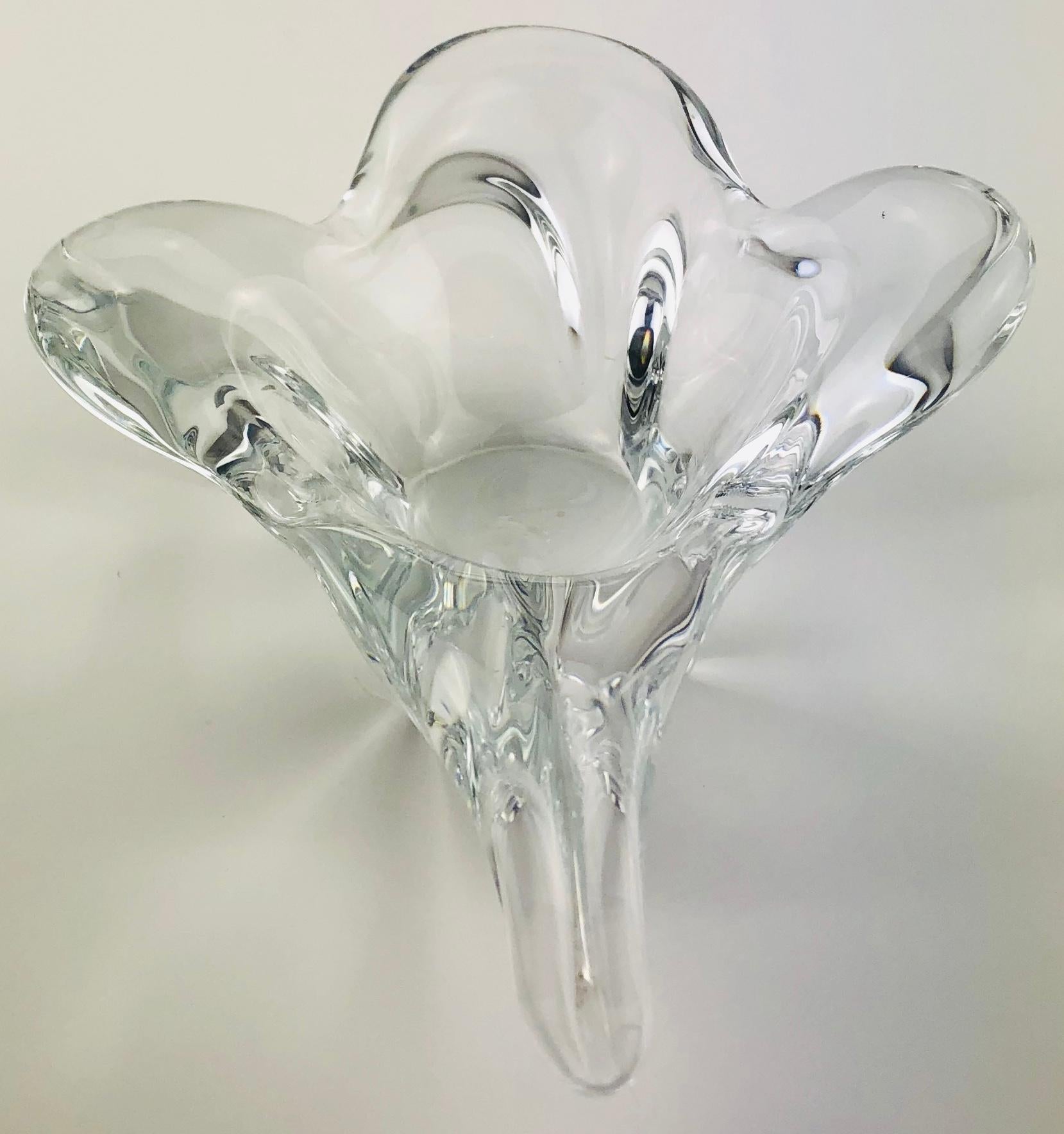 Stunning clear crystal mustard dish or appetizer bowl is stamped Bayet. This well known crystal art house was located in Vannes-Le-Chatel, France.

Beginning in 1963, glassworks at Vannes Le Châtel moved into the production of lead crystal, such as