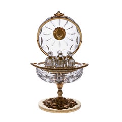 Clear Crystal Perfume Cave with 6 Perfume Bottles & Bronze Covered 22-Carat Gold