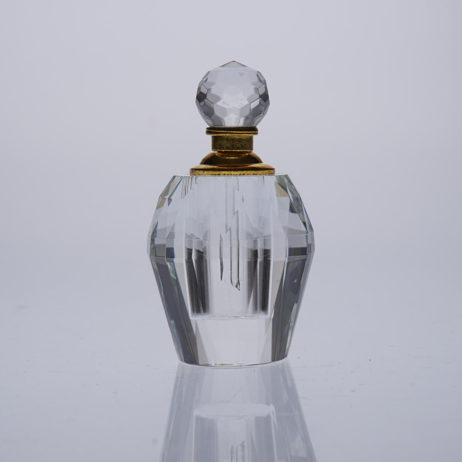 Other Clear Crystal Perfume Cave with 6 Perfume Bottles & Bronze Covered 22-Carat Gold For Sale