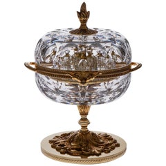 Clear Crystal Perfume Cave with 6 Perfume Bottles & Bronze Covered 22-Carat Gold