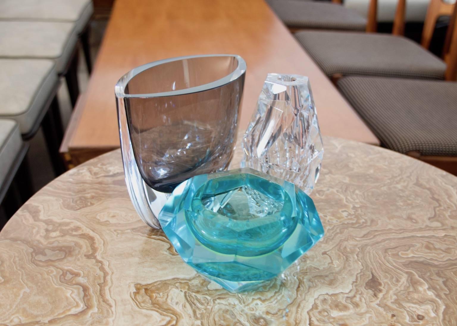 Scandinavian Modern Clear Cut-Glass Vase by Vicke Lindstrand for Kosta