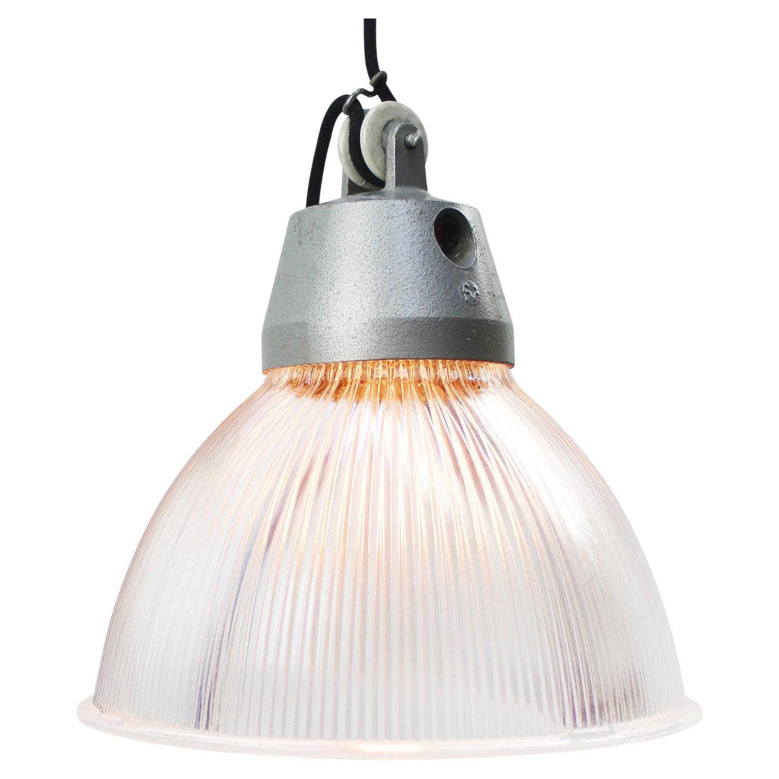 1940 Vintage RARE Industrial Holophane Triple Glass Sub Station Lights