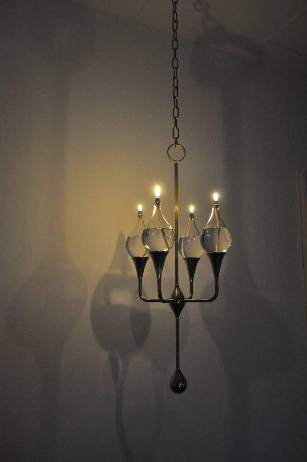 Scandinavian Modern Clear Drops Oil Lamp Candelabra by Freddie Andersen, Denmark For Sale
