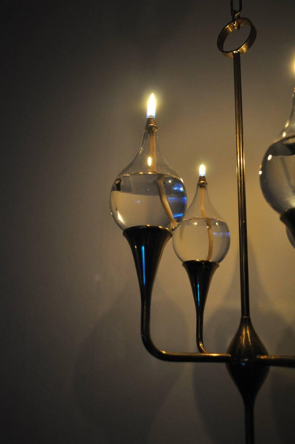 Danish Clear Drops Oil Lamp Candelabra by Freddie Andersen, Denmark For Sale