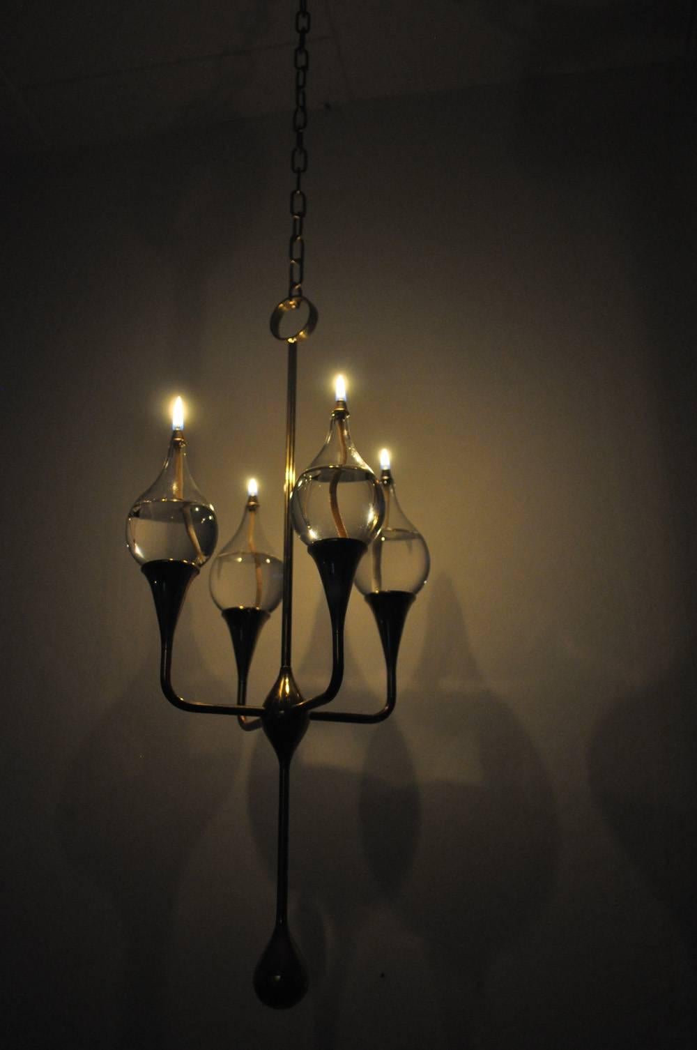 Clear Drops Oil Lamp Candelabra by Freddie Andersen, Denmark In Good Condition For Sale In Vordingborg, DK