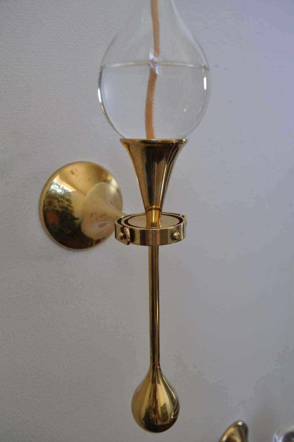 Scandinavian Modern Clear Drops Oil Wall Lamps by Freddie Andersen, Denmark