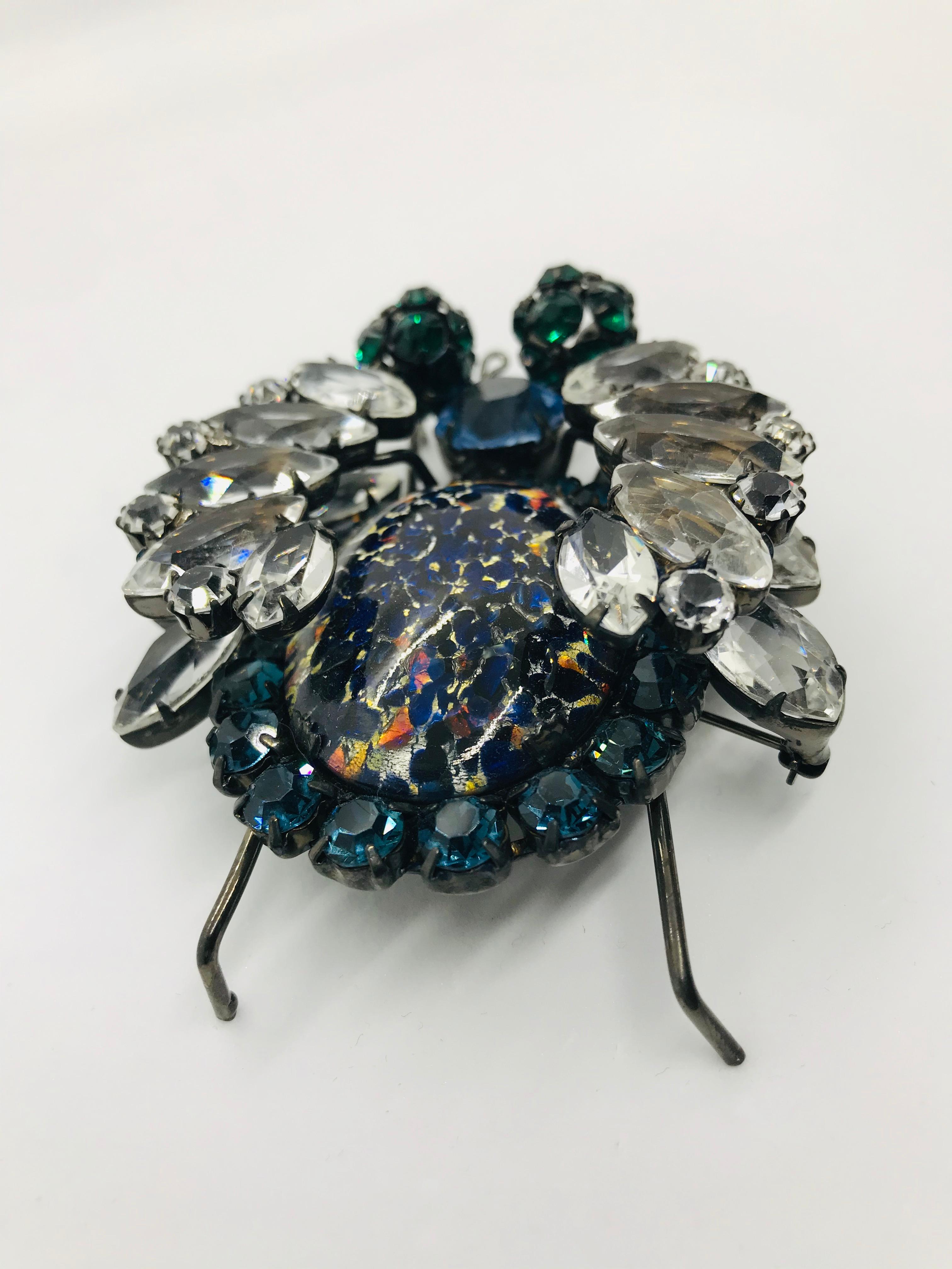 Art Nouveau Clear, Emerald, Sapphire Austrian Crystal, Vintage Czech Fire Opal 