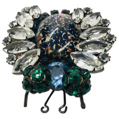 Clear, Emerald, Sapphire Austrian Crystal, Vintage Czech Fire Opal "Bug" Brooch