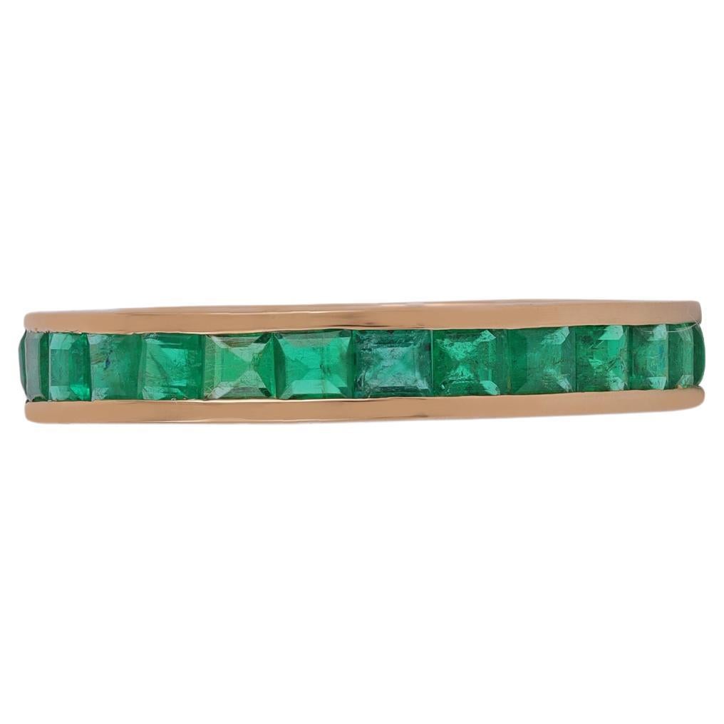 Clear Emeralds Channel Setting Band 2.29 Carat in Yellow Gold For Sale